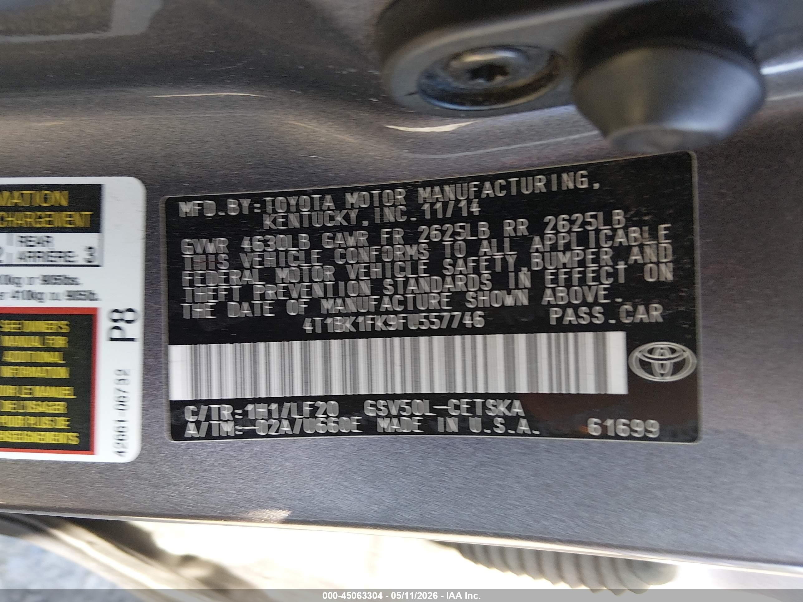2015 Toyota Camry Xse V6 Gray vin: 4T1BK1FK9FU557746