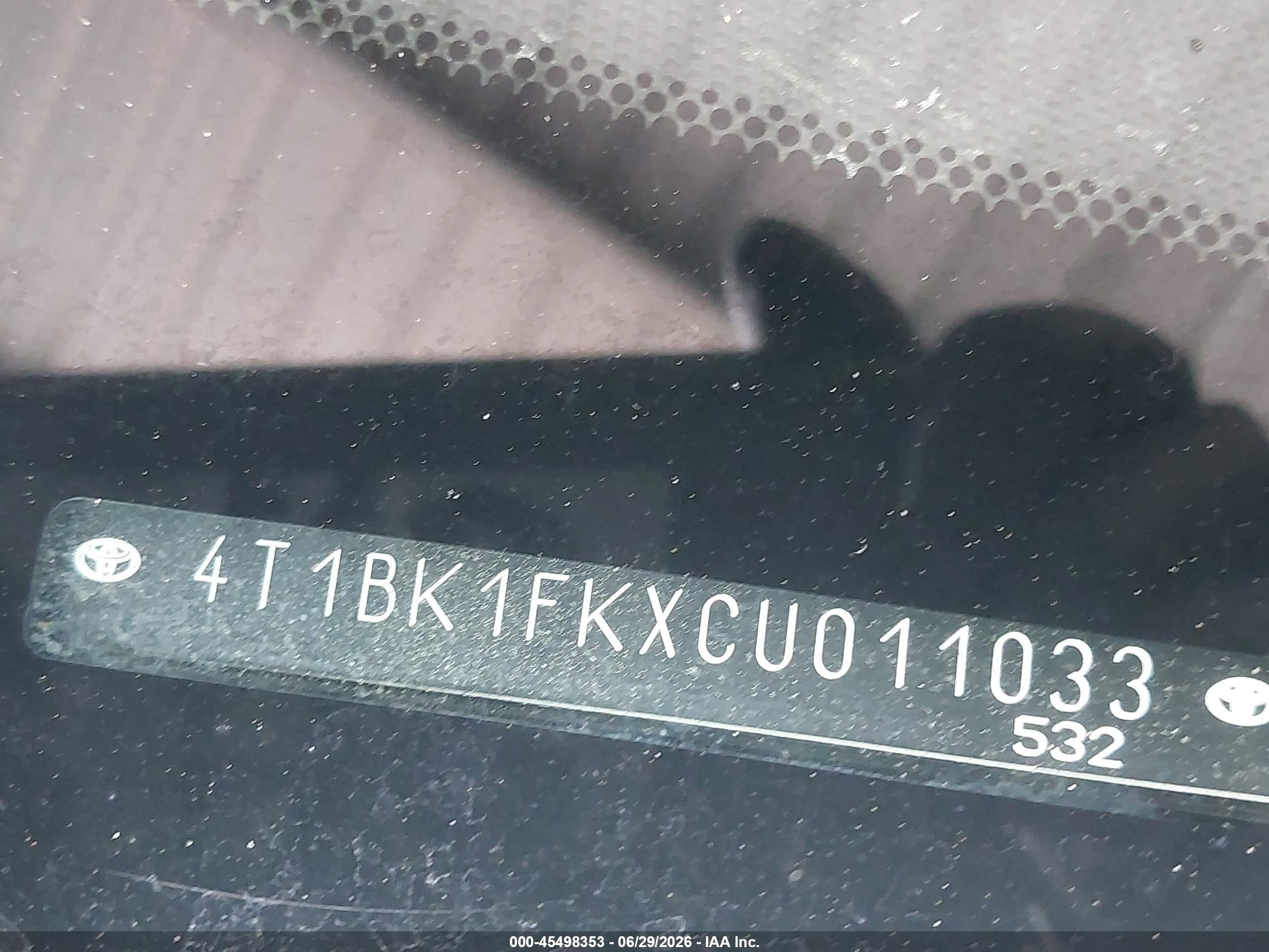 2012 Toyota Camry Xle V6 Black vin: 4T1BK1FKXCU011033