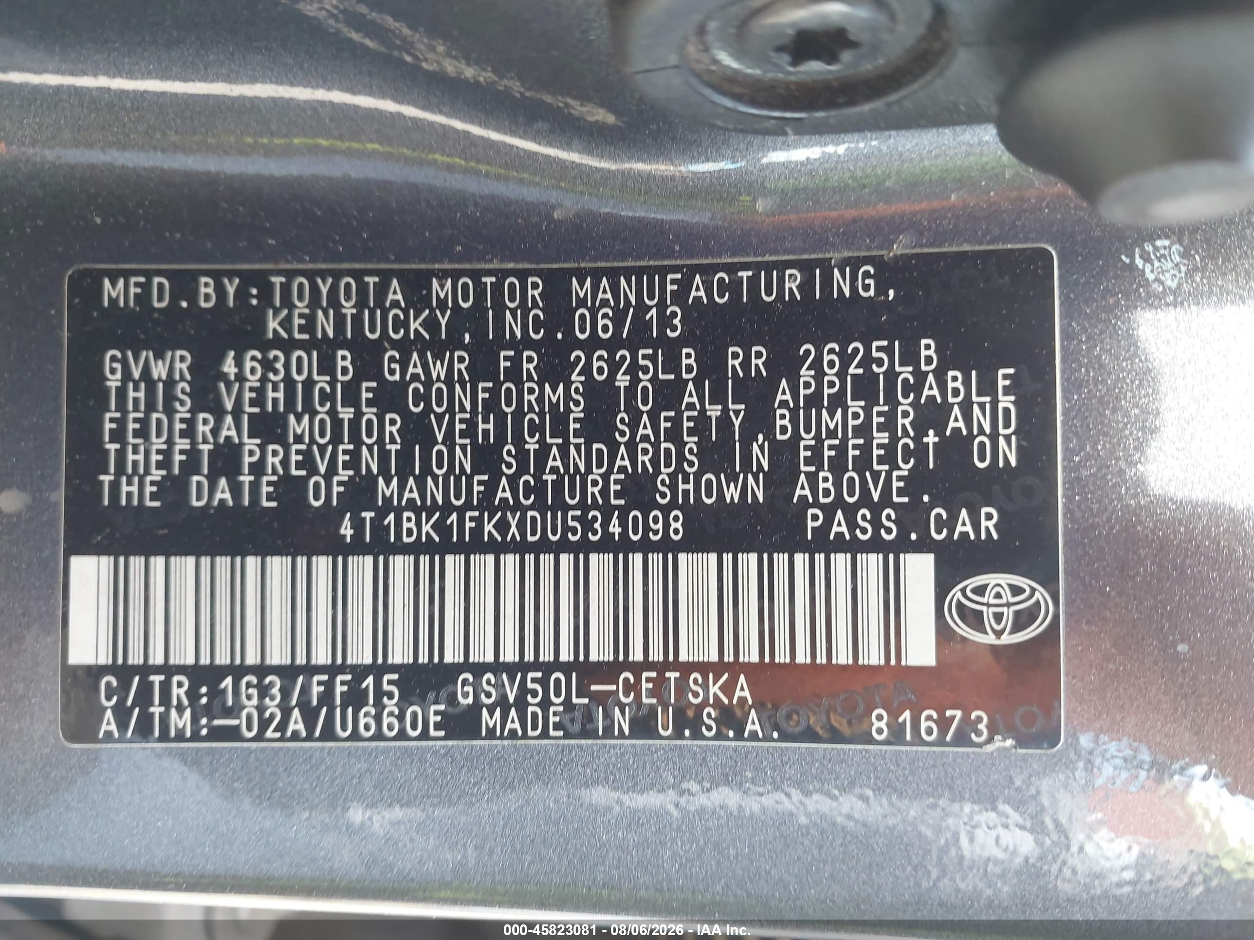 2013 Toyota Camry Se V6 Серый vin: 4T1BK1FKXDU534098