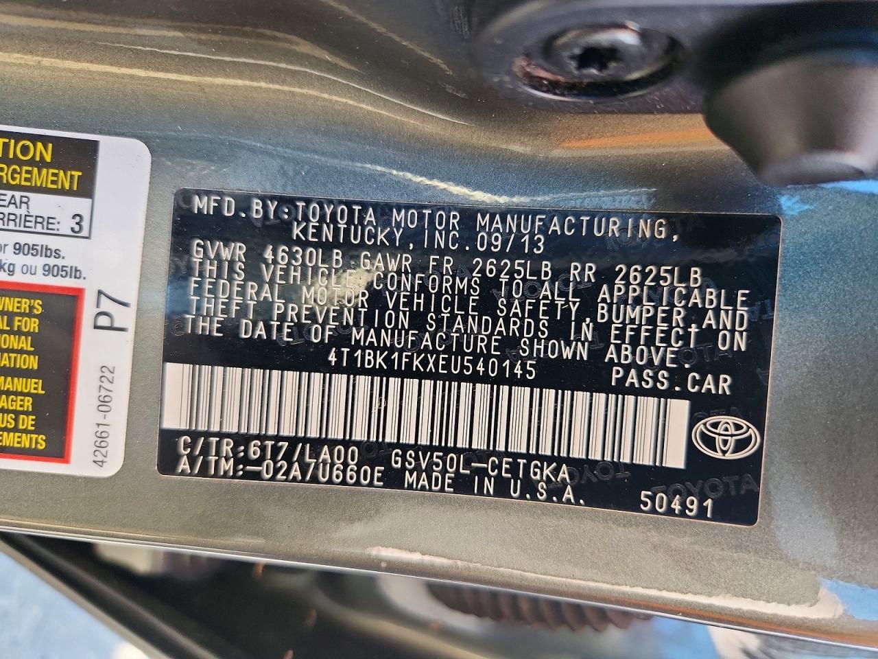 2014 Toyota Camry Xle V6 Gray vin: 4T1BK1FKXEU540145