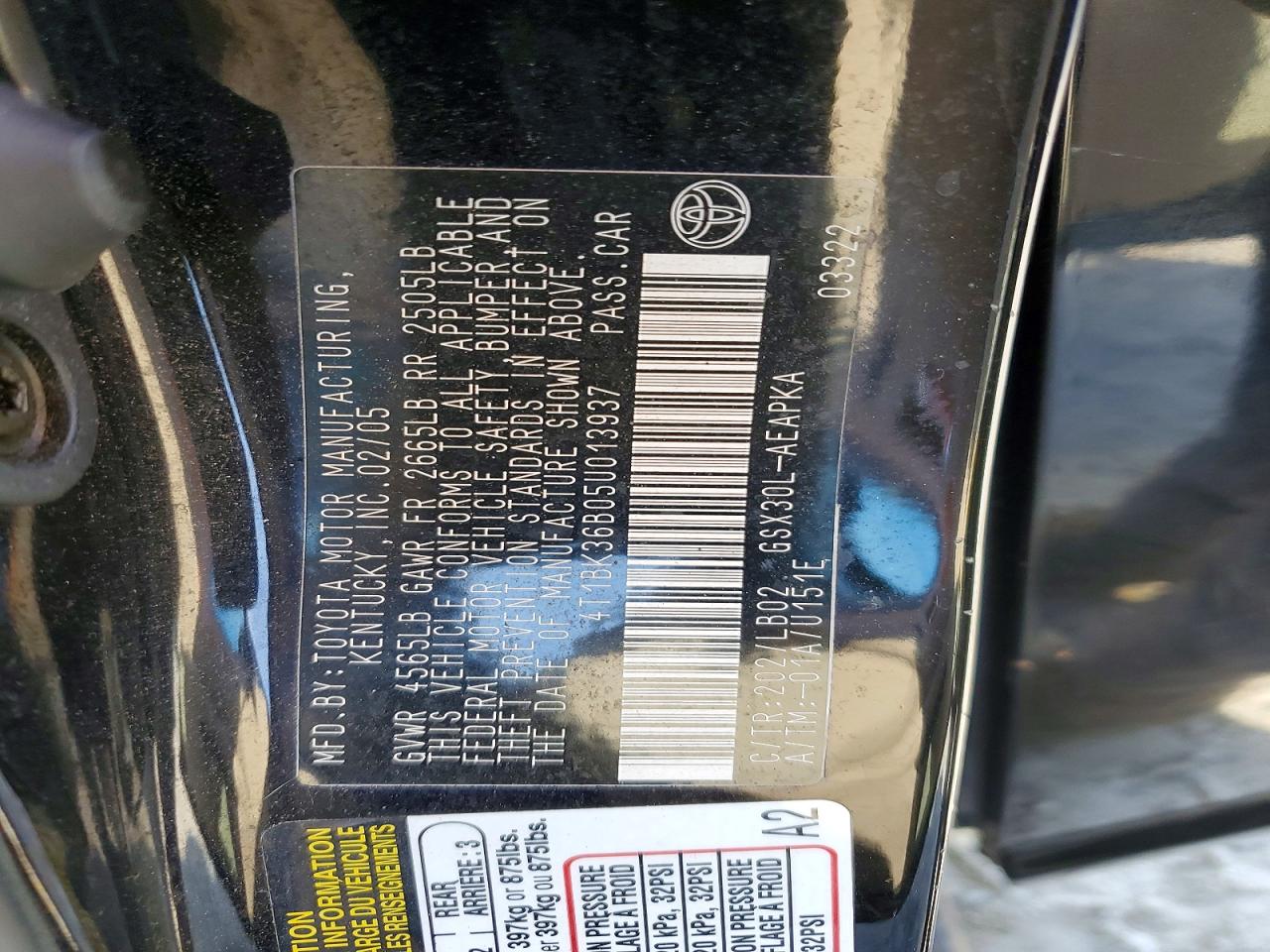 2005 Toyota Avalon Limited Black vin: 4T1BK36B05U013937