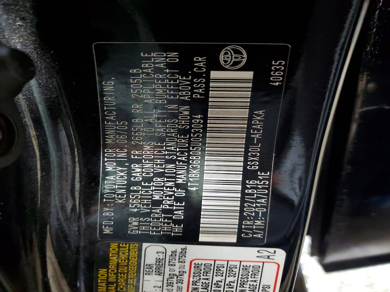 2005 Toyota Avalon Limited Black vin: 4T1BK36B05U053094