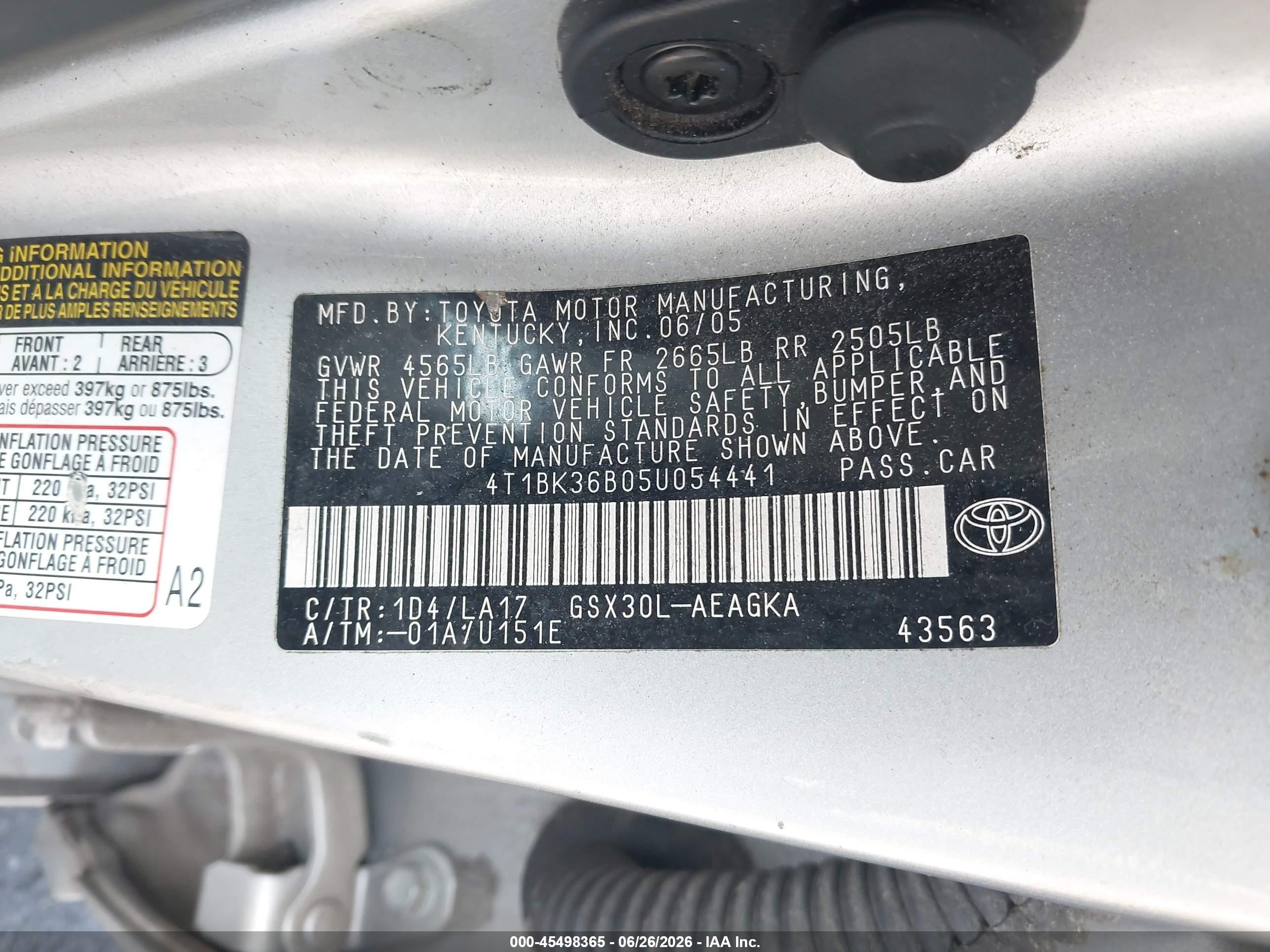 2005 Toyota Avalon Xls Silver vin: 4T1BK36B05U054441
