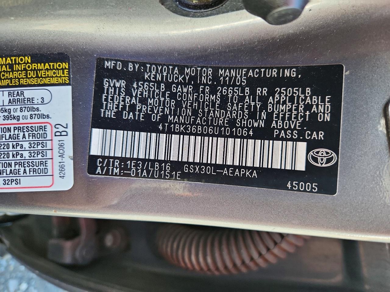 2006 Toyota Avalon Limited Gray vin: 4T1BK36B06U101064