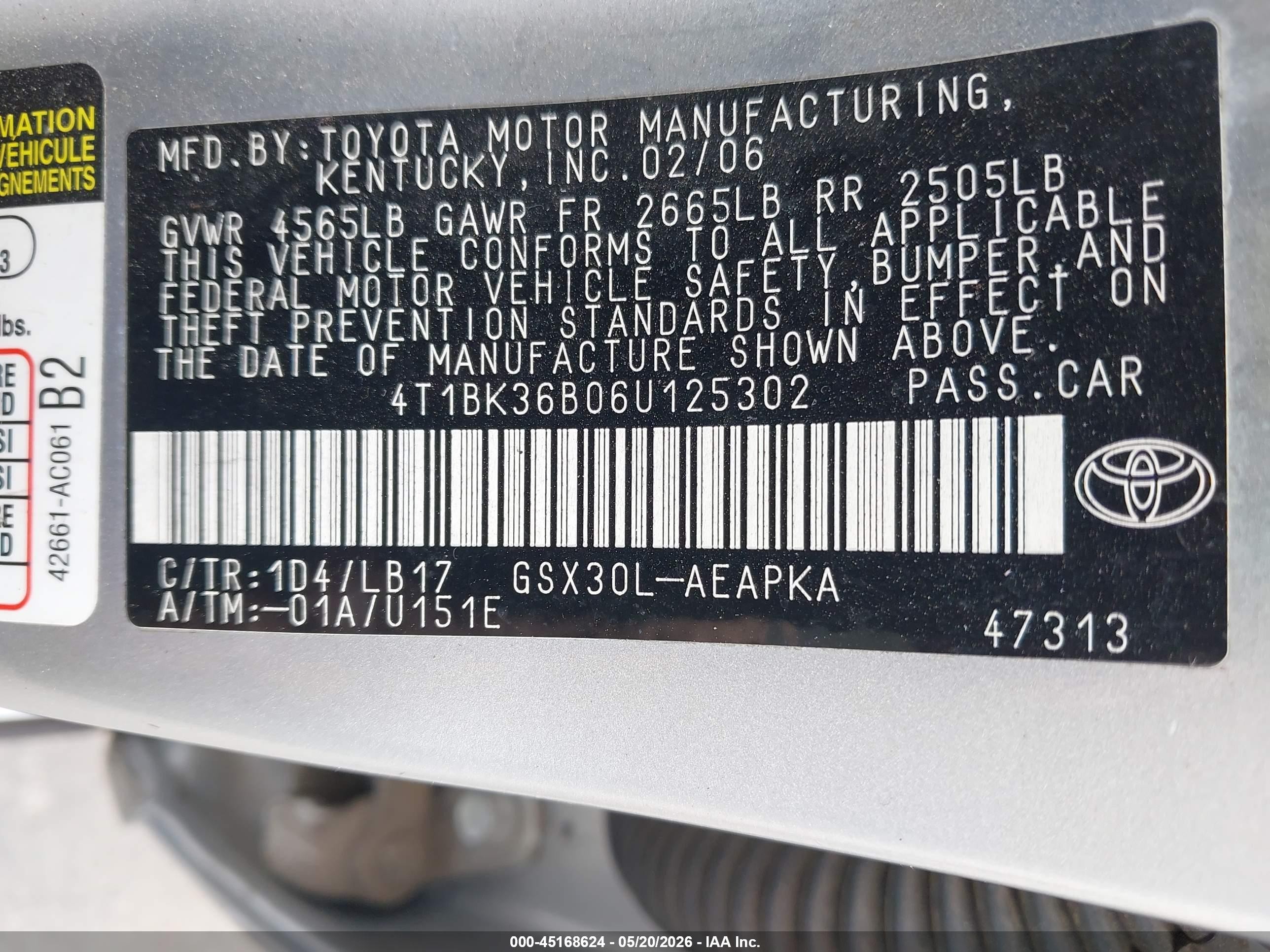 2006 Toyota Avalon Limited Silver vin: 4T1BK36B06U125302