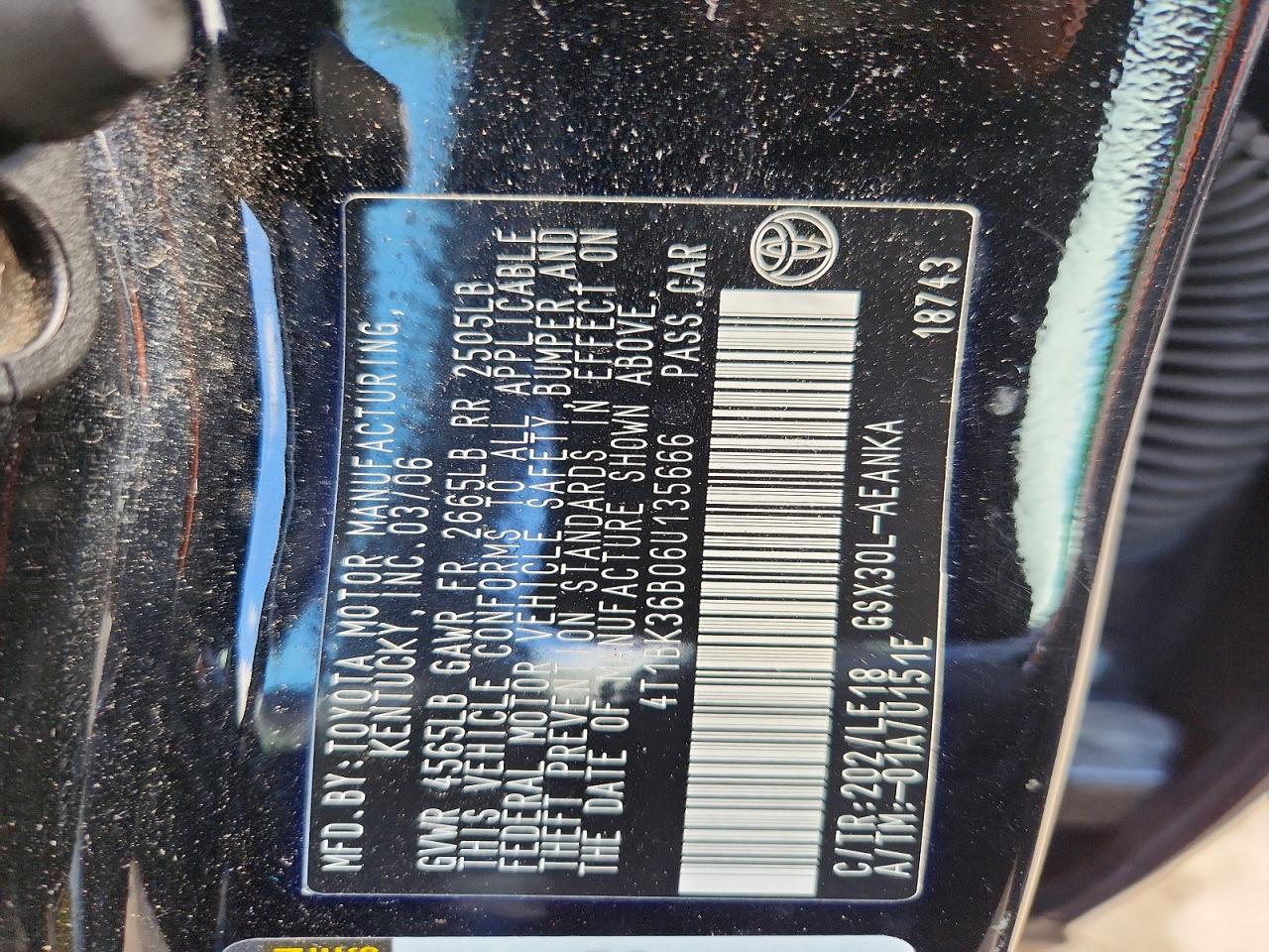2006 Toyota Avalon Touring Black vin: 4T1BK36B06U135666