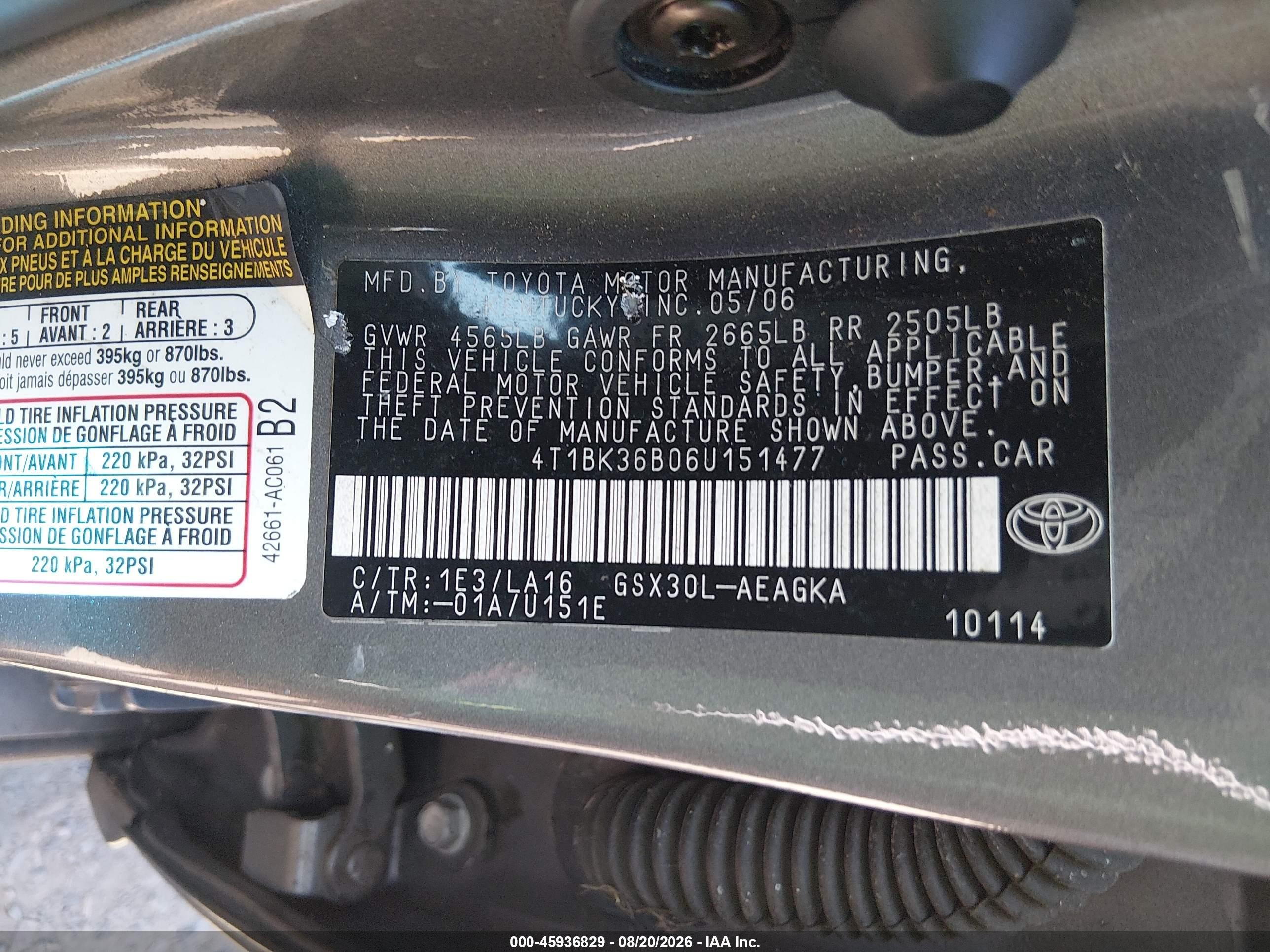 2006 Toyota Avalon Xls Gray vin: 4T1BK36B06U151477
