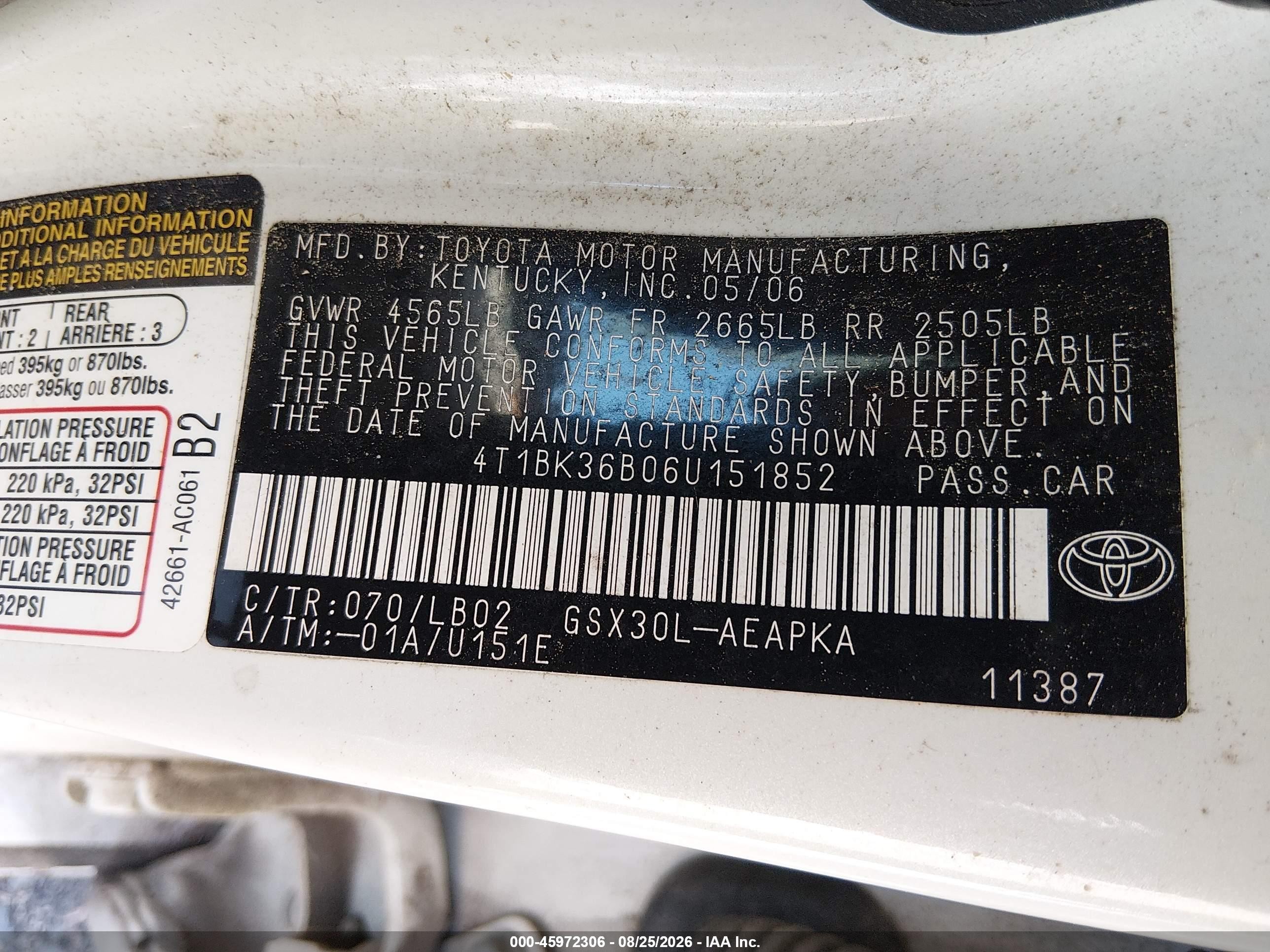 2006 Toyota Avalon Limited White vin: 4T1BK36B06U151852