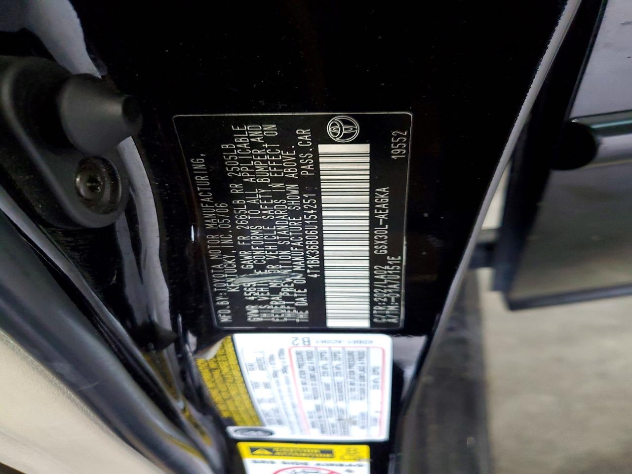 2006 Toyota Avalon Xls Black vin: 4T1BK36B06U154251