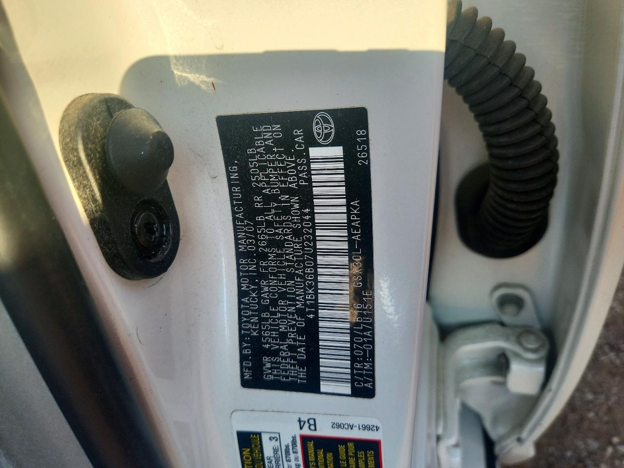 2007 Toyota Avalon Limited Белый vin: 4T1BK36B07U232044