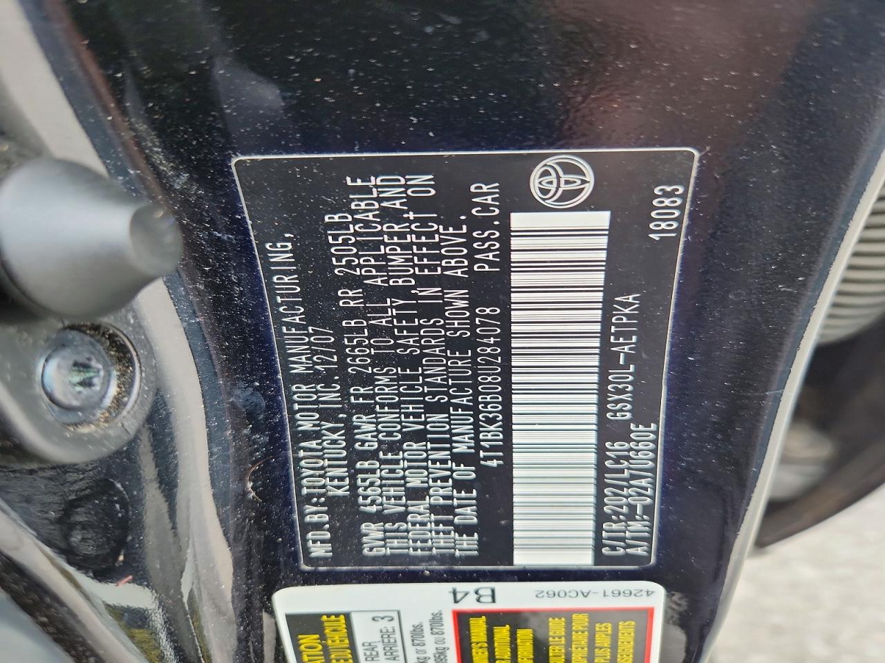 2008 Toyota Avalon Limited Black vin: 4T1BK36B08U284078