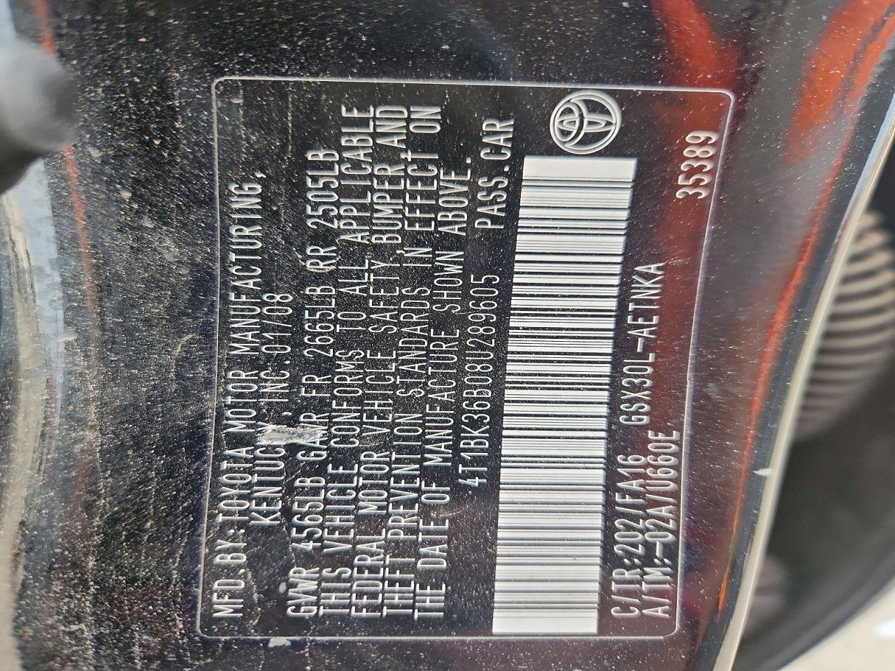 2008 Toyota Avalon Xl Black vin: 4T1BK36B08U289605