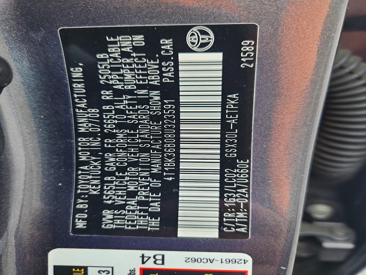 2008 Toyota Avalon Limited Gray vin: 4T1BK36B08U323591