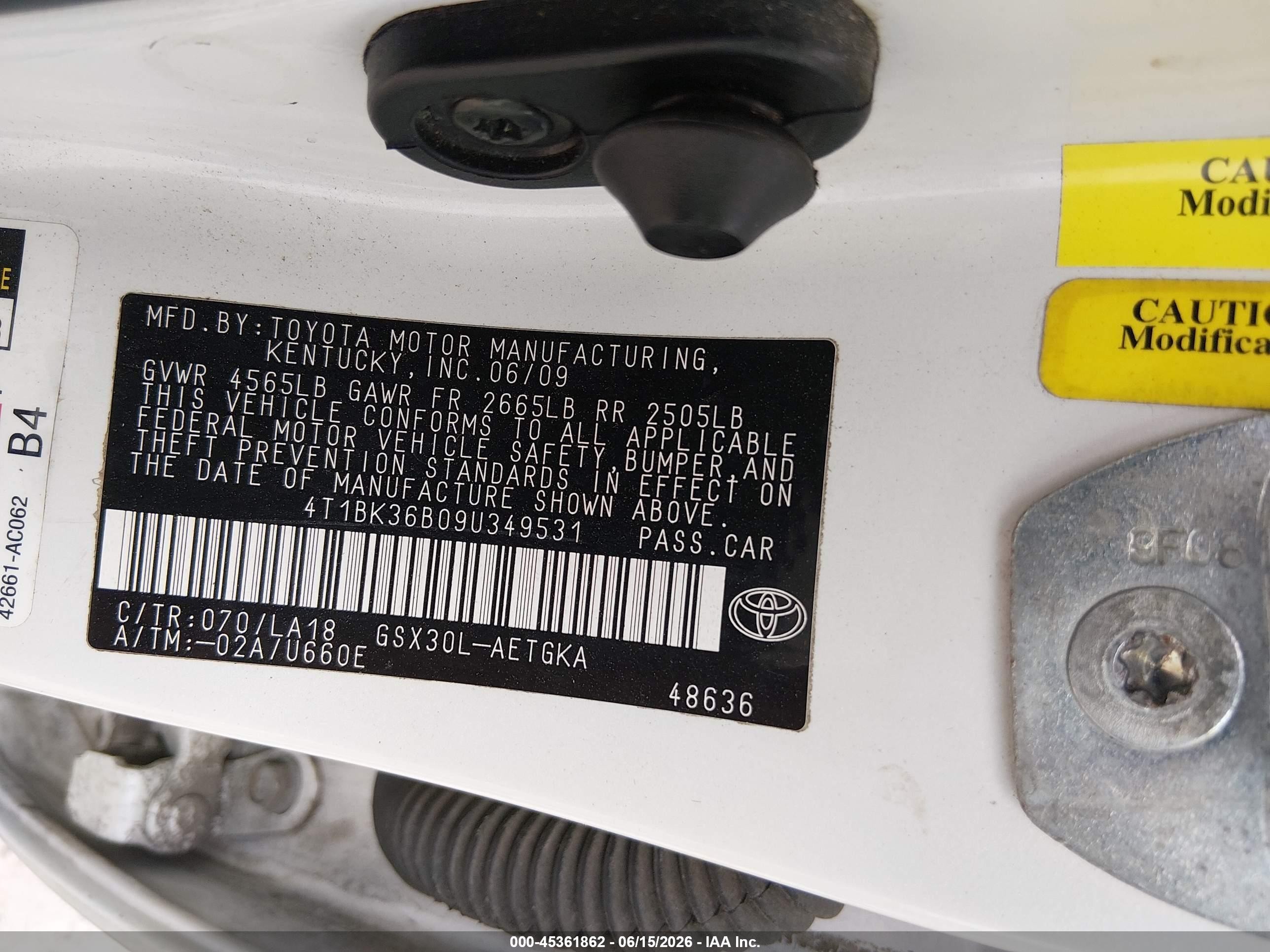 2009 Toyota Avalon Xls White vin: 4T1BK36B09U349531