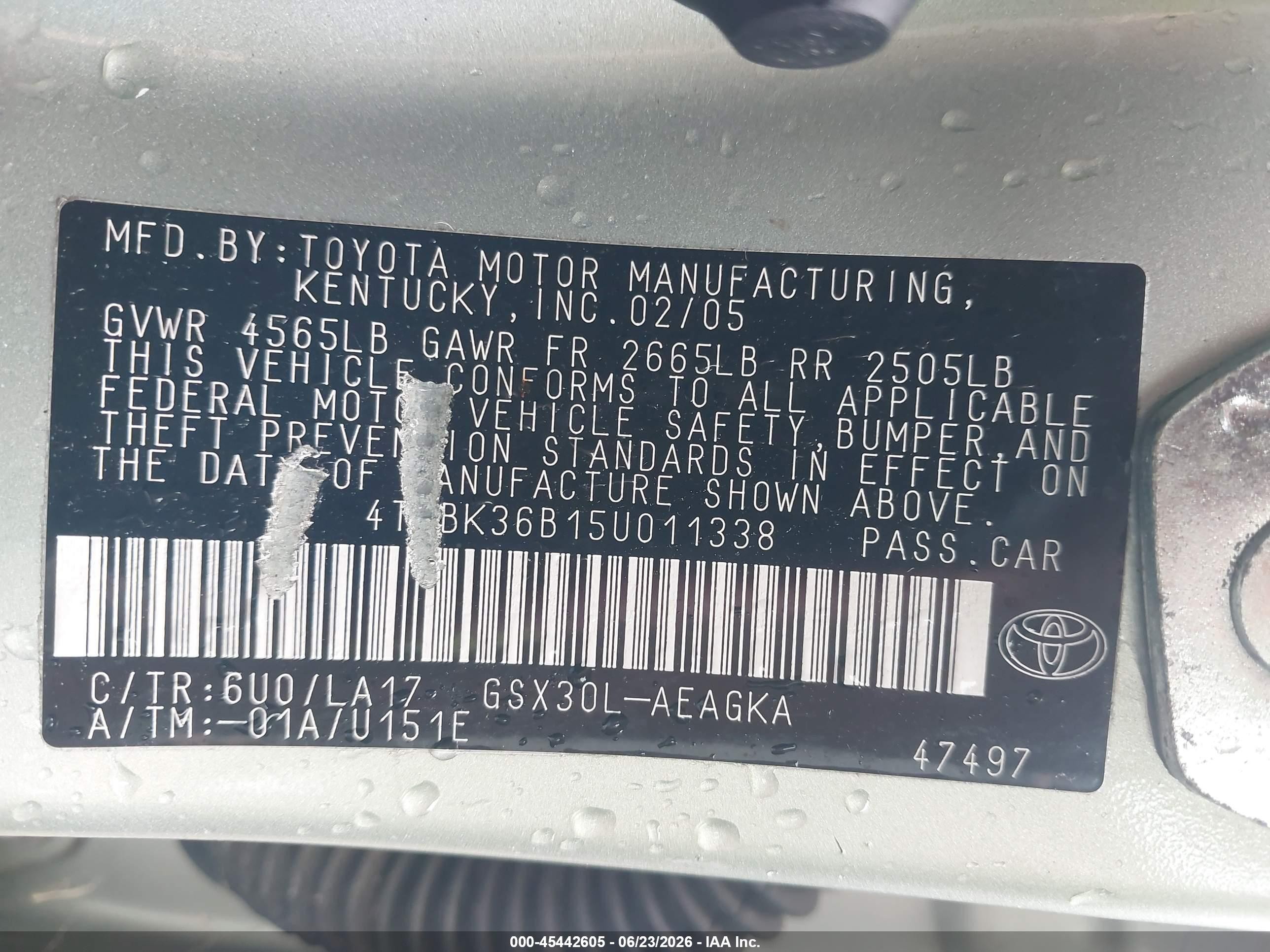 2005 Toyota Avalon Xls Зеленый vin: 4T1BK36B15U011338