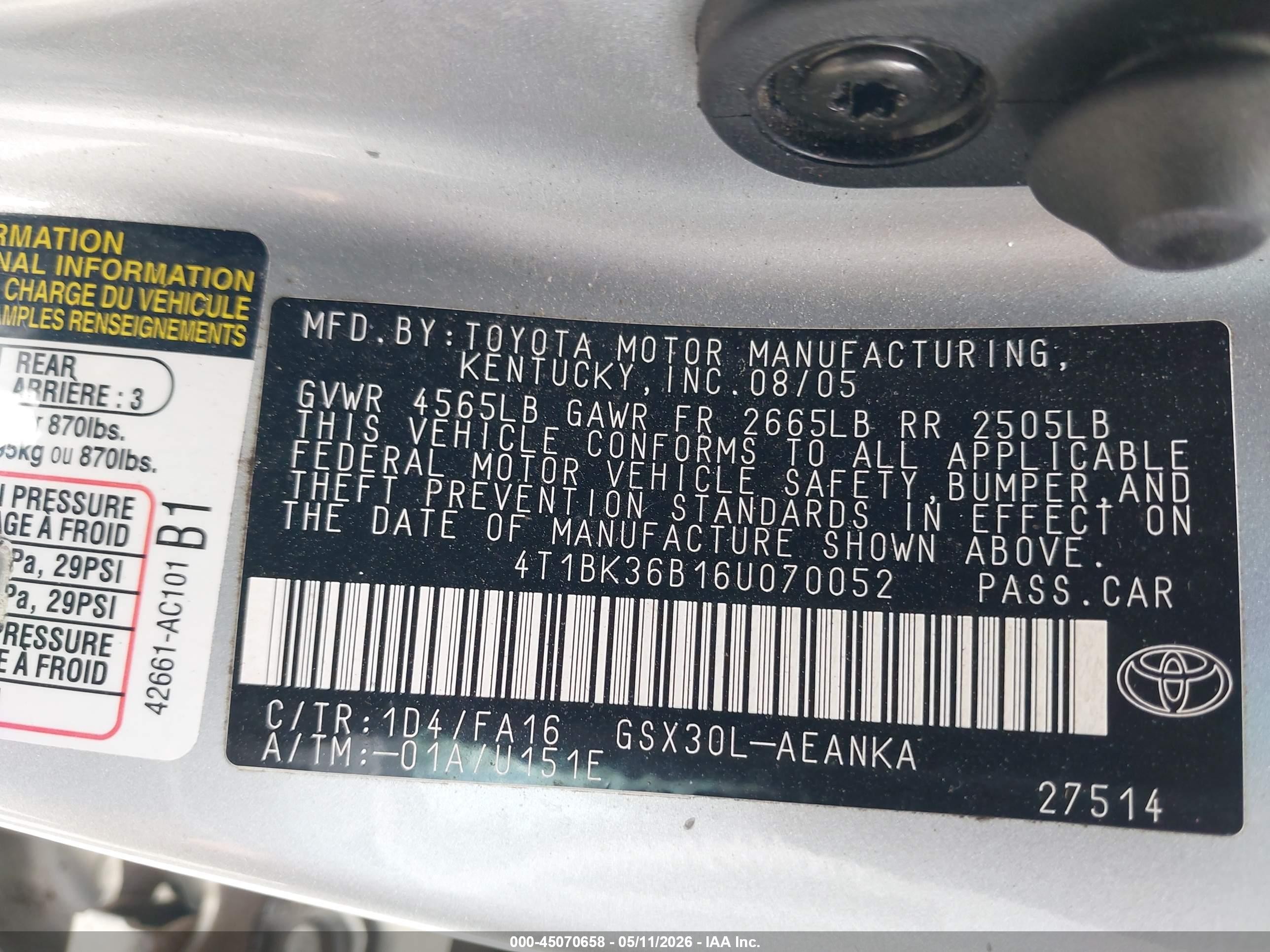 2006 Toyota Avalon Xl Silver vin: 4T1BK36B16U070052