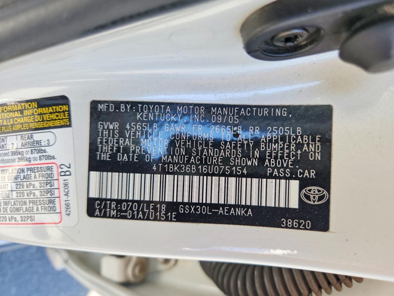 2006 Toyota Avalon Touring Белый vin: 4T1BK36B16U075154