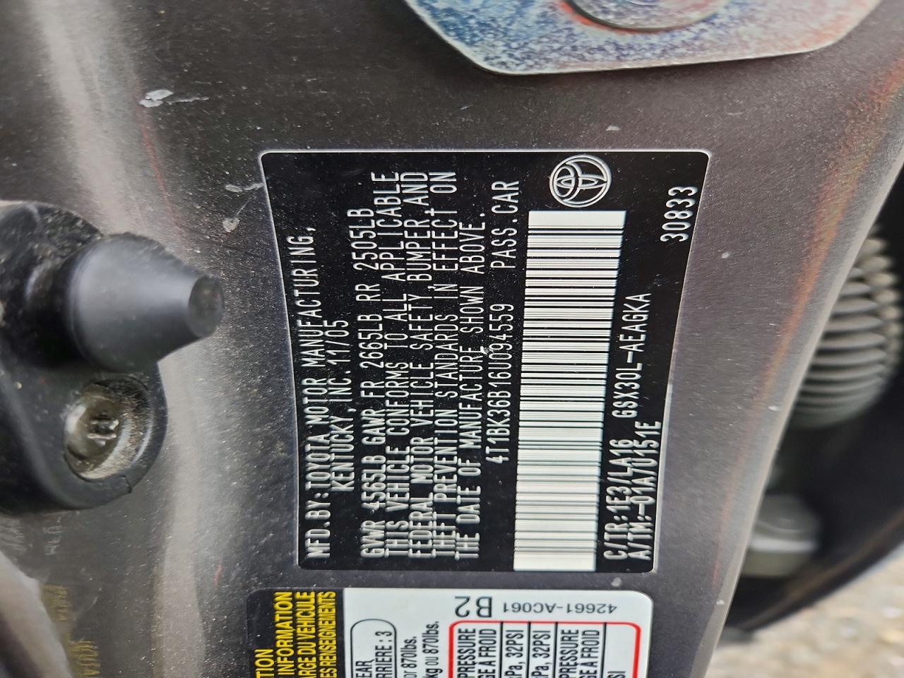 2006 Toyota Avalon Xls Gray vin: 4T1BK36B16U094559