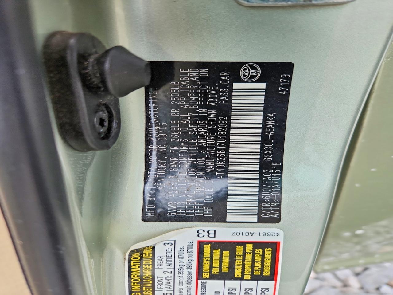 2007 Toyota Avalon Xl Green vin: 4T1BK36B17U182092