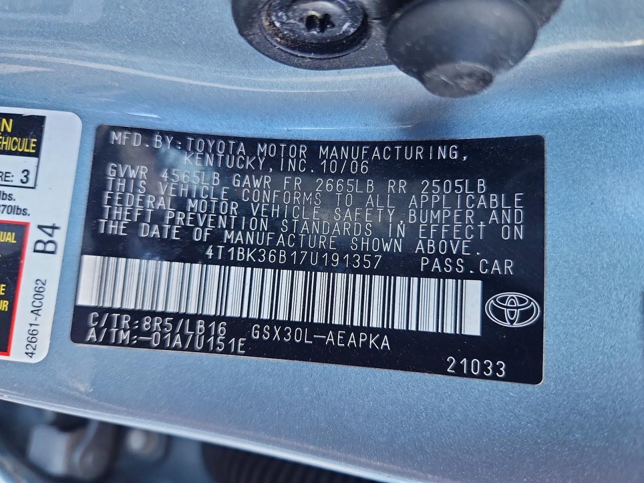 2007 Toyota Avalon Limited Blue vin: 4T1BK36B17U191357