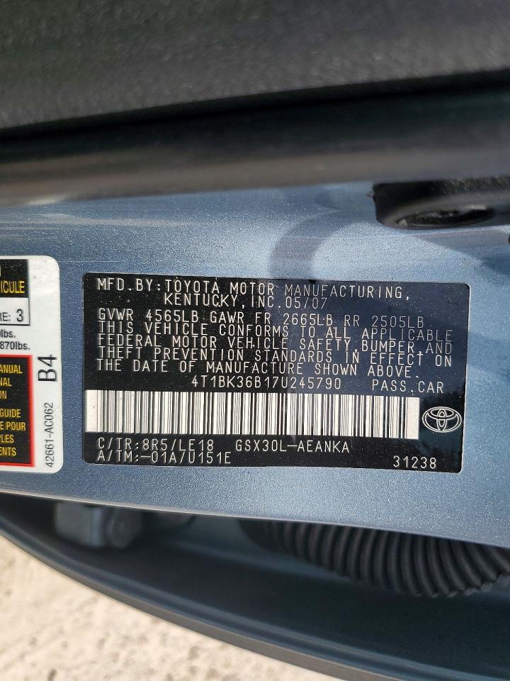 2007 Toyota Avalon Touring Blue vin: 4T1BK36B17U245790