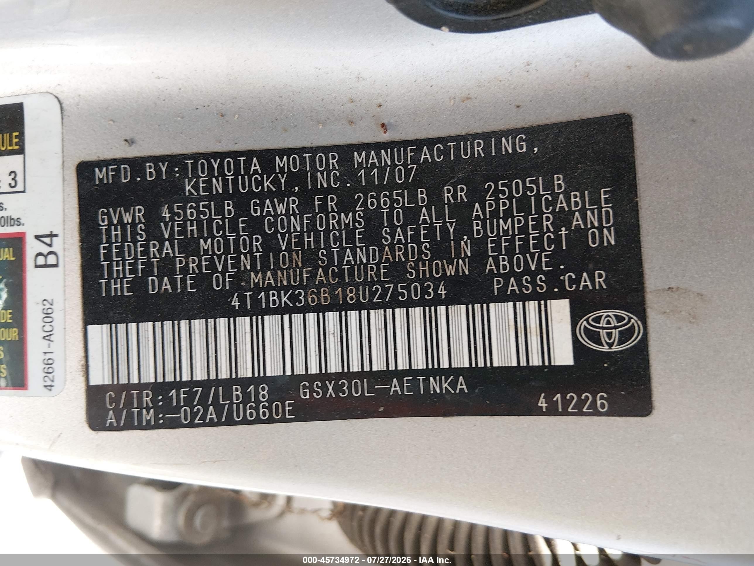 2008 Toyota Avalon Touring Серебряный vin: 4T1BK36B18U275034