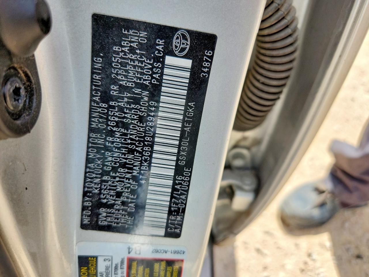 2008 Toyota Avalon Xls Silver vin: 4T1BK36B18U289449