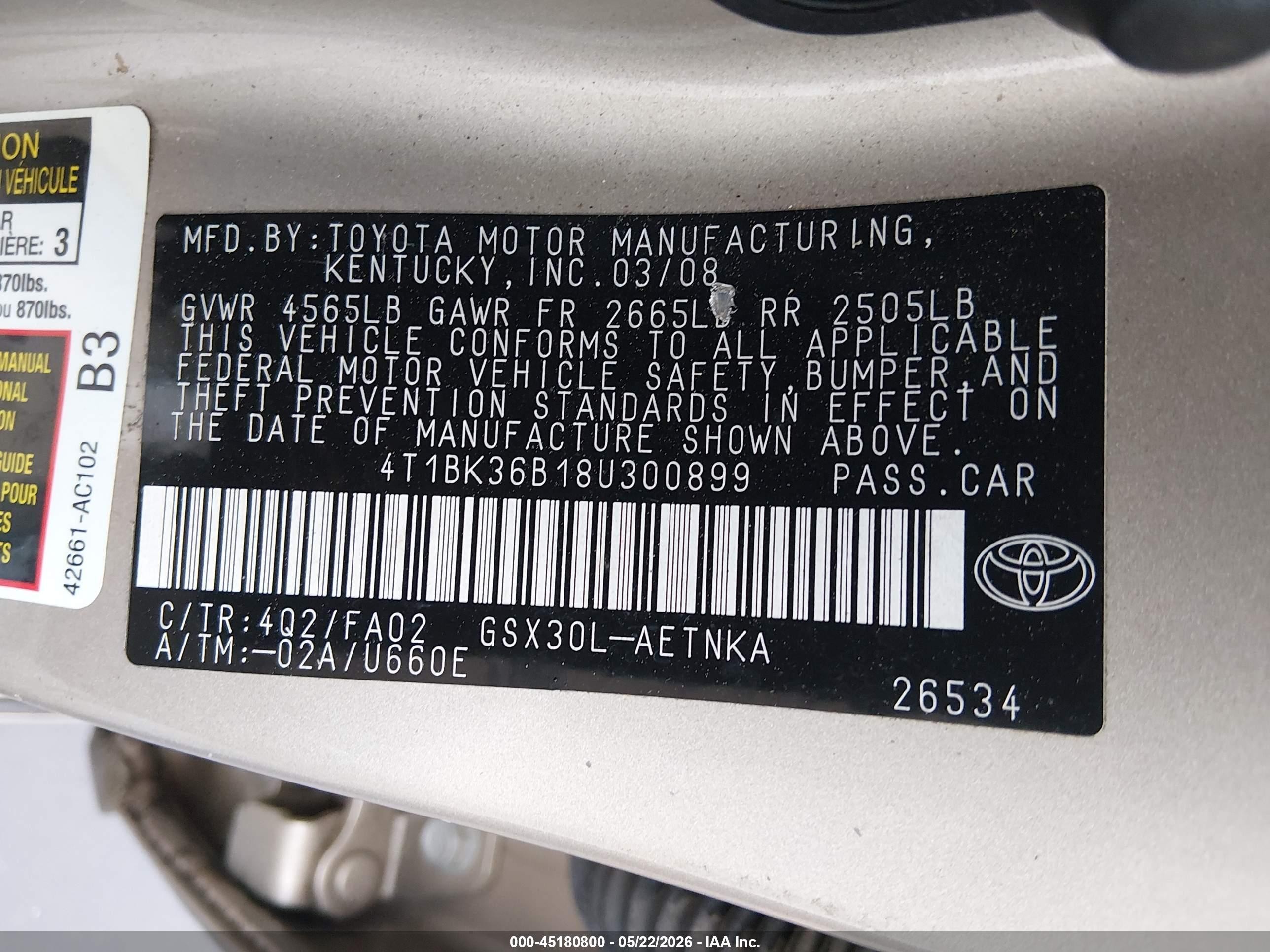 2008 Toyota Avalon Xl Tan vin: 4T1BK36B18U300899