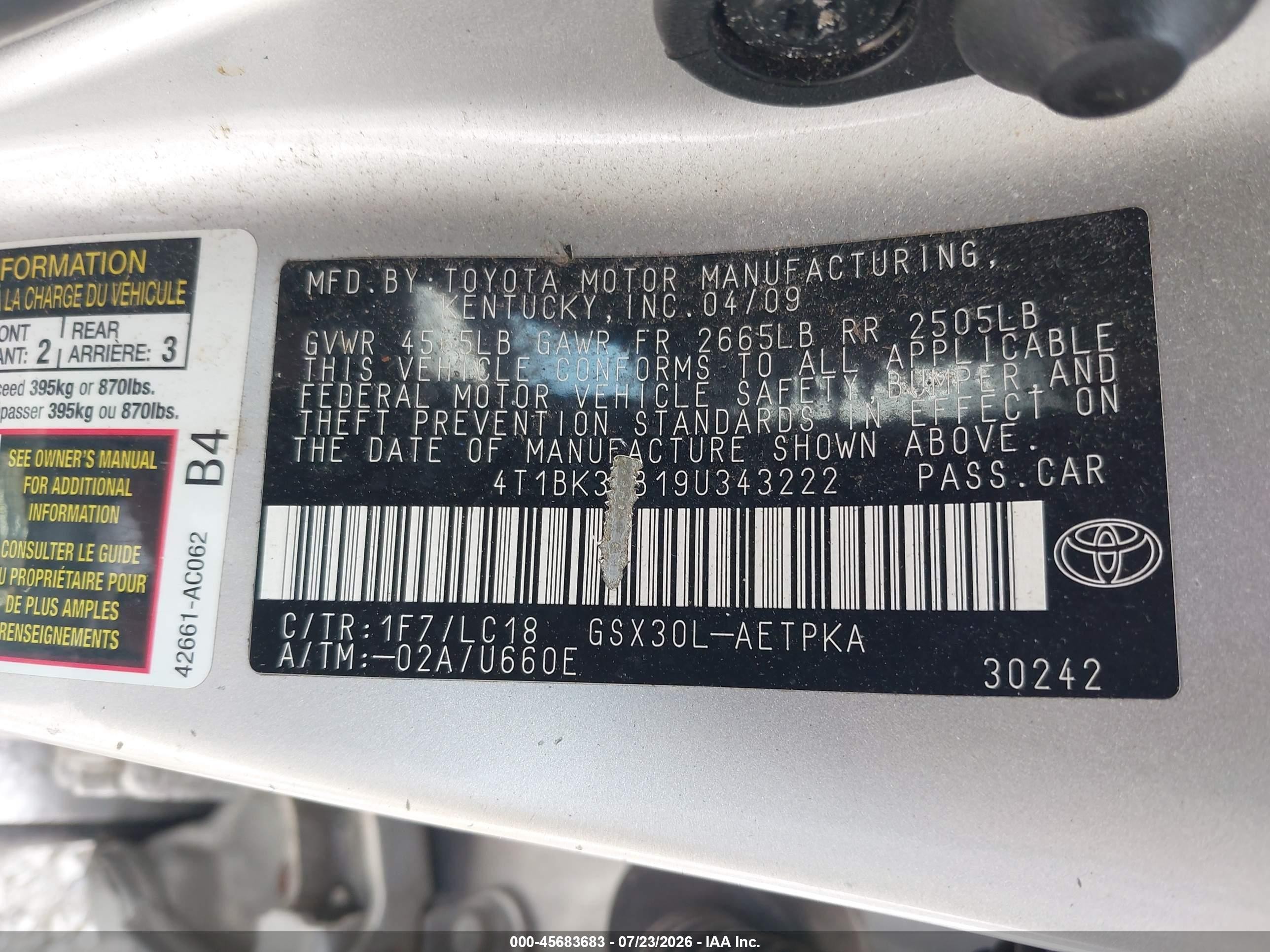 2009 Toyota Avalon Limited Gray vin: 4T1BK36B19U343222