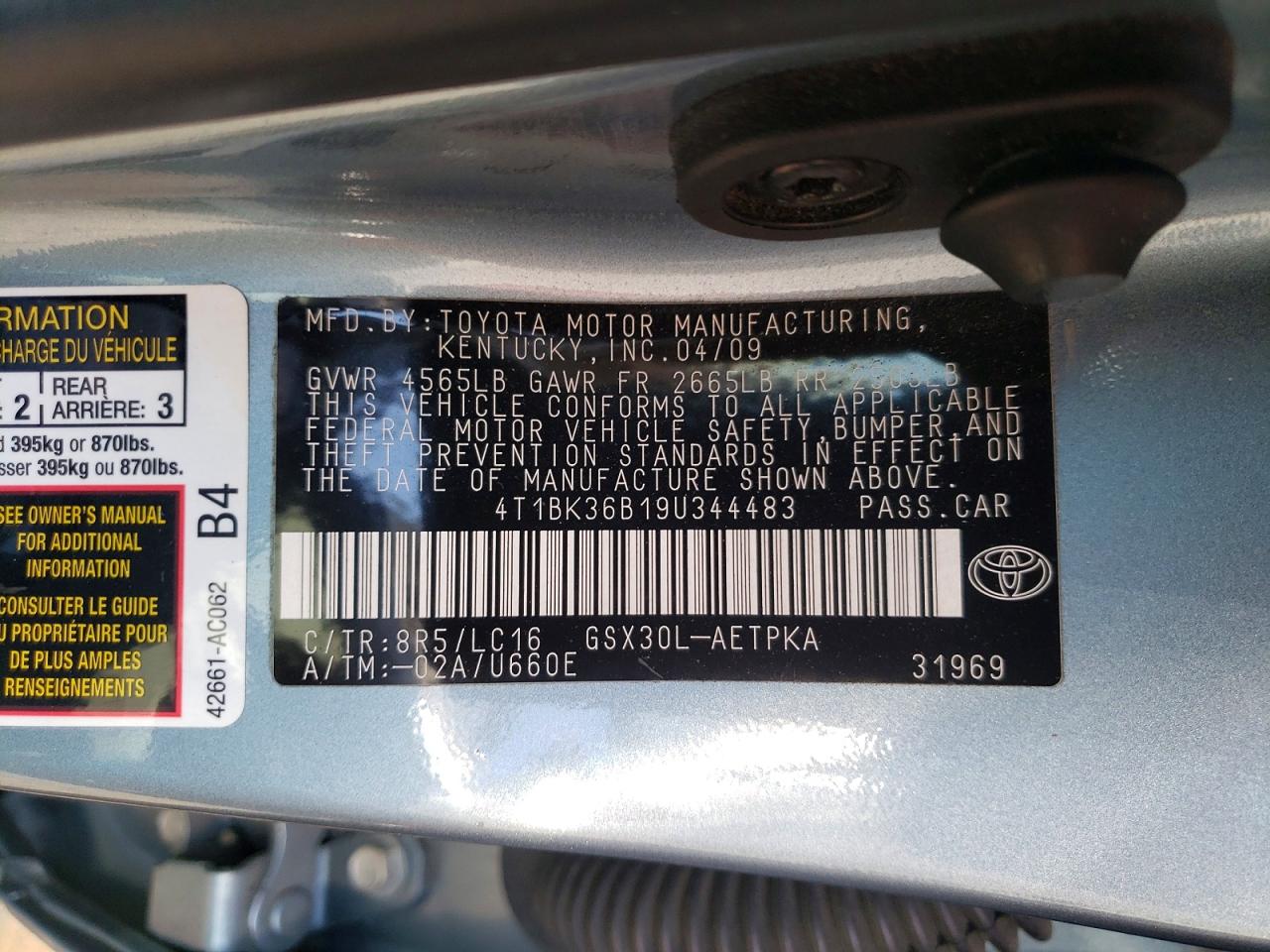 2009 Toyota Avalon Limited Blue vin: 4T1BK36B19U344483