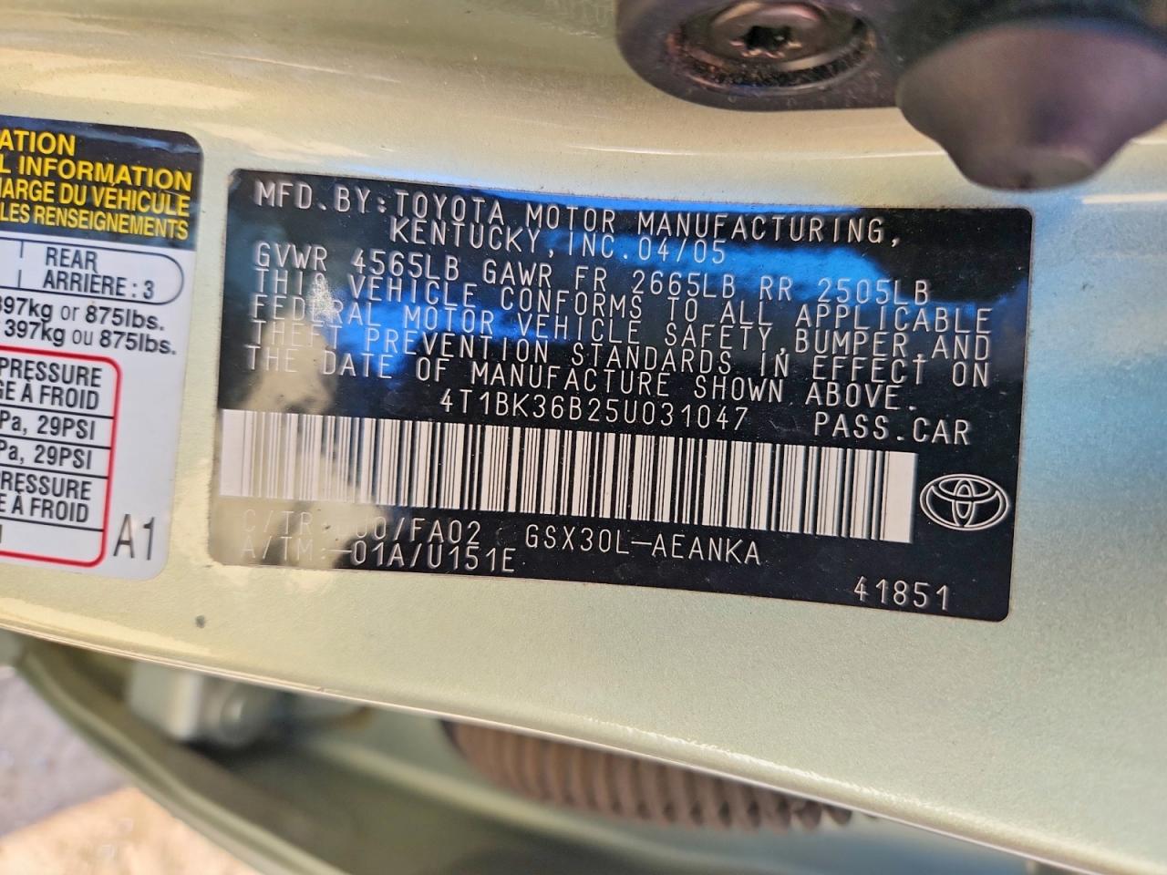 2005 Toyota Avalon Xl Green vin: 4T1BK36B25U031047