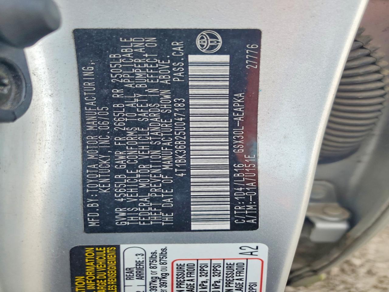 2005 Toyota Avalon Limited Silver vin: 4T1BK36B25U047183