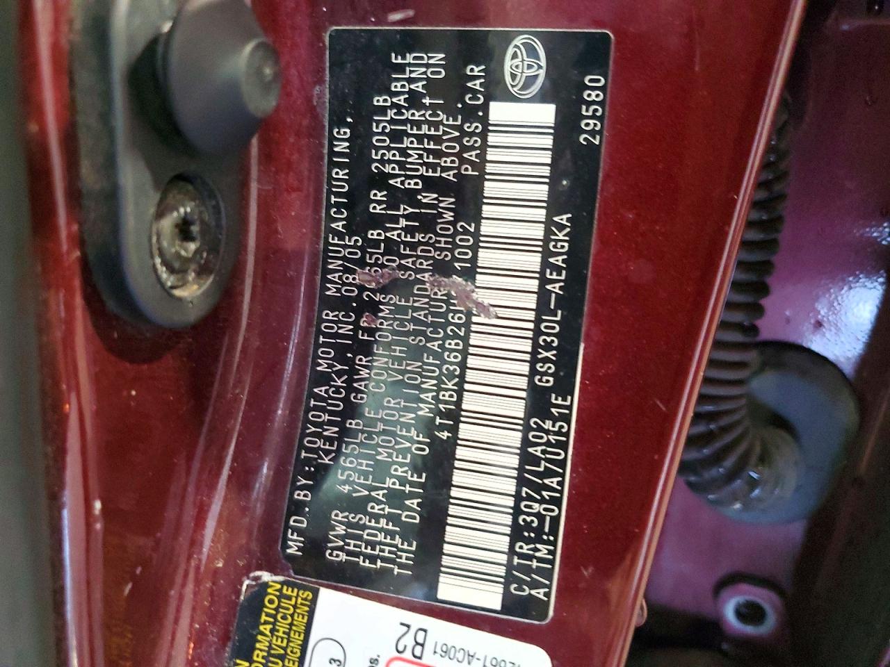 2006 Toyota Avalon Xls Burgundy vin: 4T1BK36B26U071002
