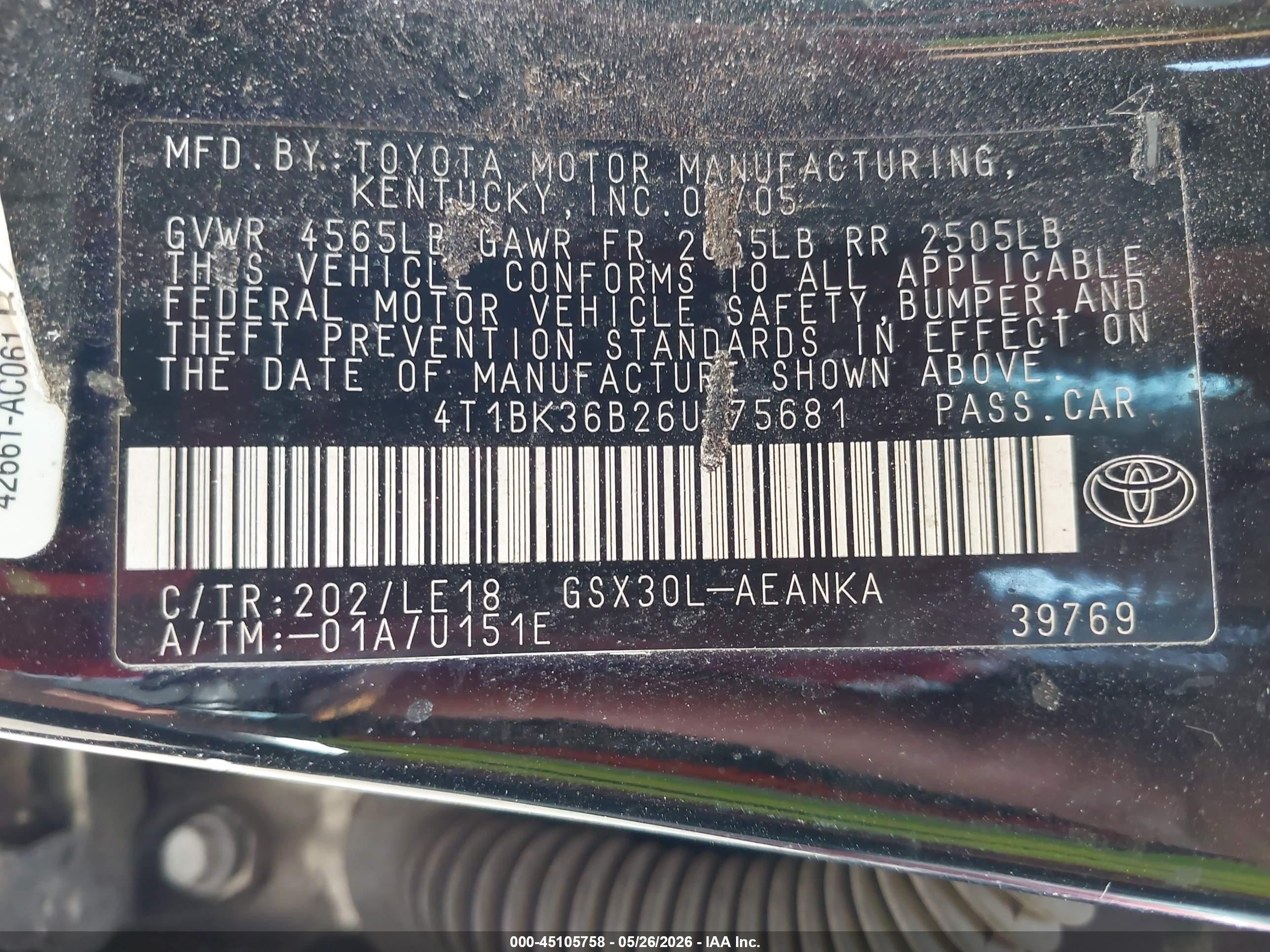 2006 Toyota Avalon Touring Черный vin: 4T1BK36B26U075681