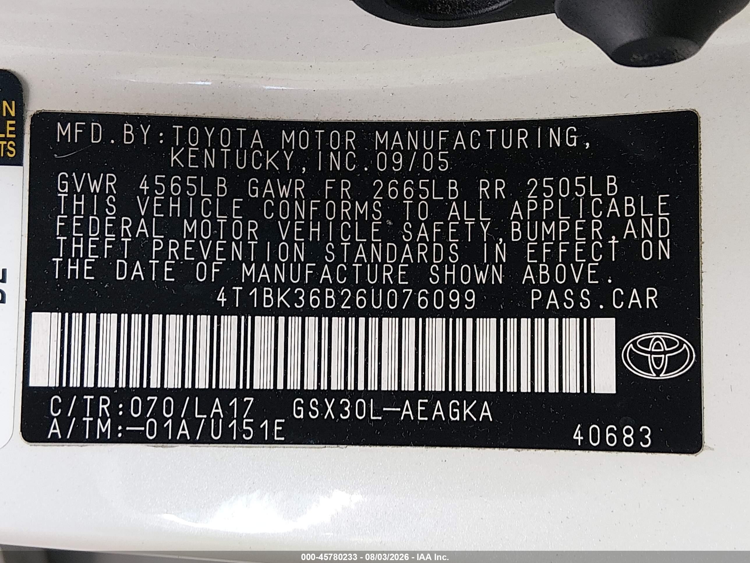 2006 Toyota Avalon Xls White vin: 4T1BK36B26U076099