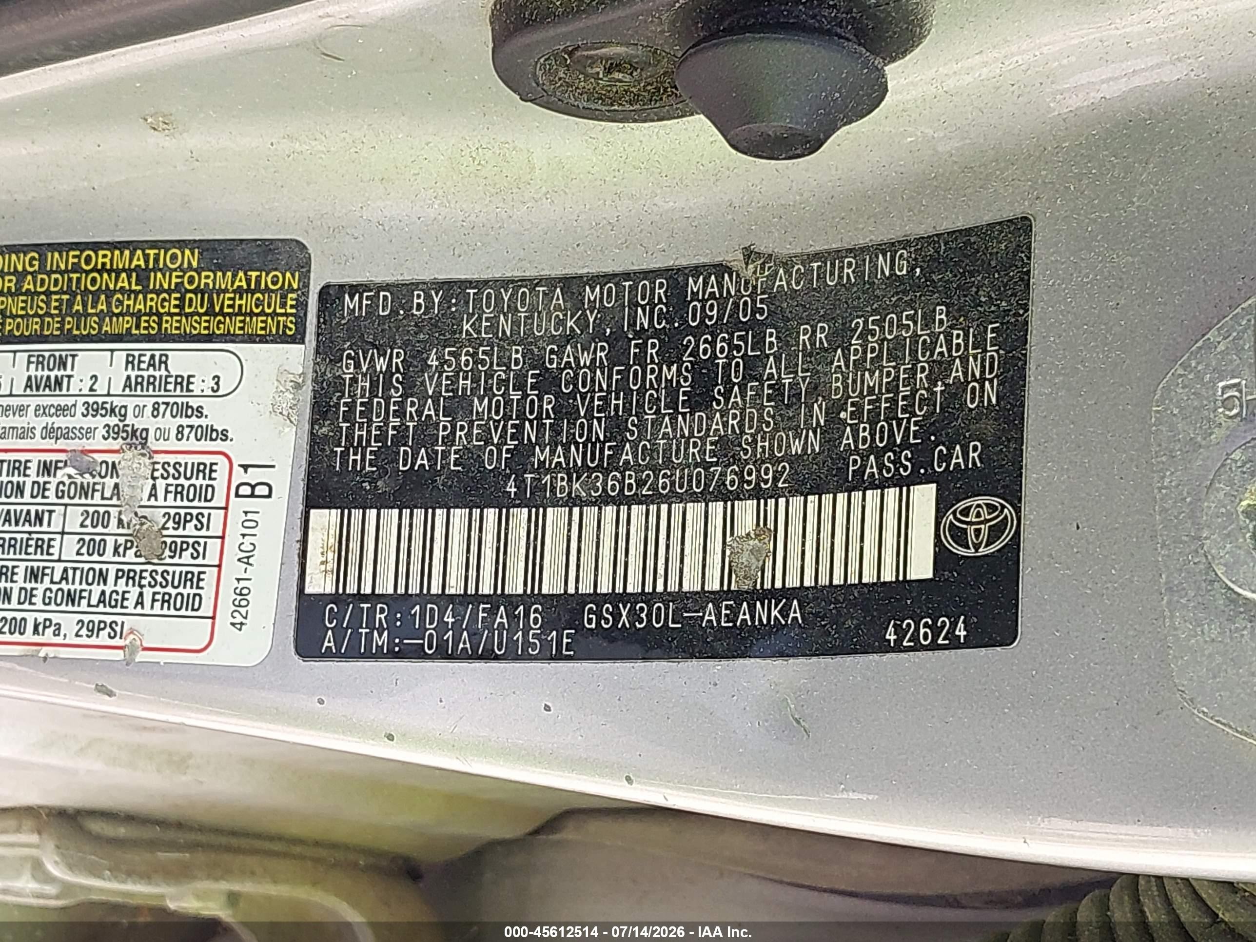 2006 Toyota Avalon Xl Silver vin: 4T1BK36B26U076992