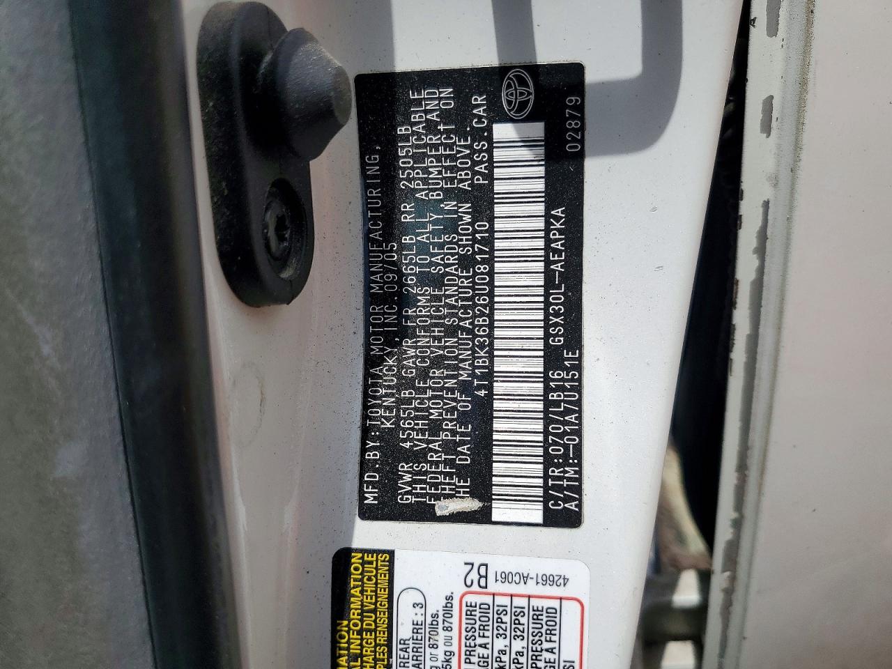 2006 Toyota Avalon Limited Белый vin: 4T1BK36B26U081710