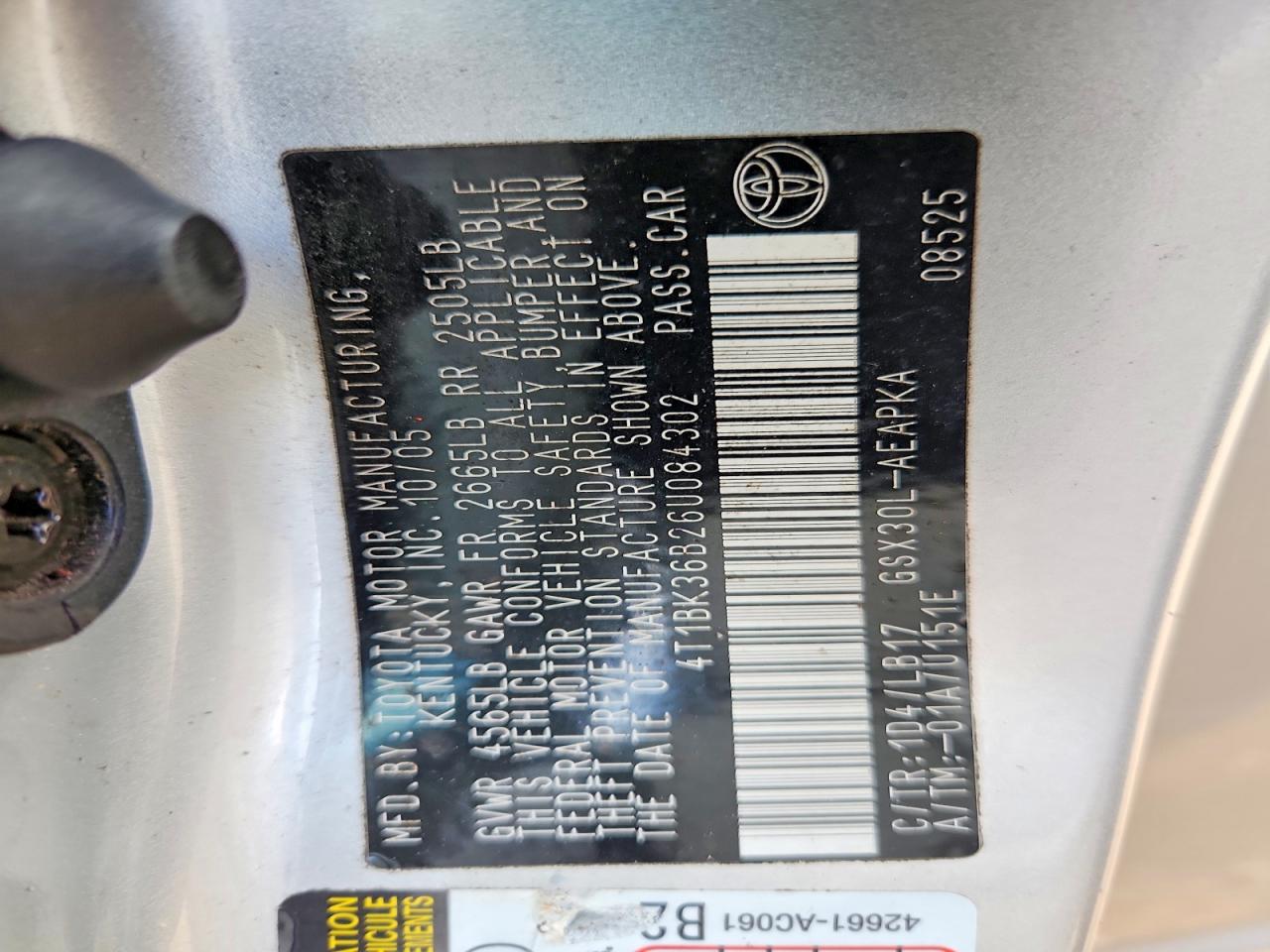 2006 Toyota Avalon Limited Silver vin: 4T1BK36B26U084302