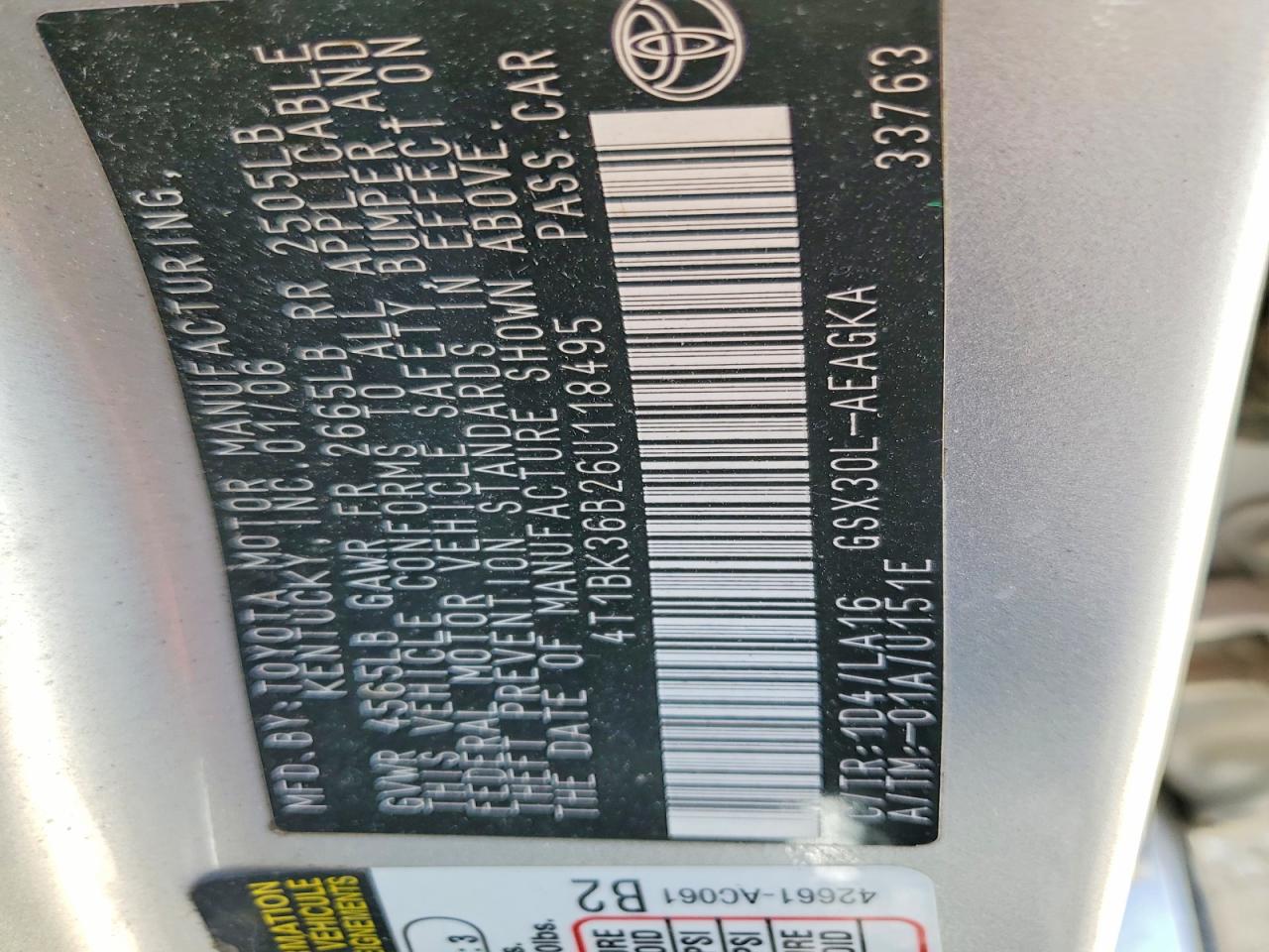 2006 Toyota Avalon Xls Silver vin: 4T1BK36B26U118495