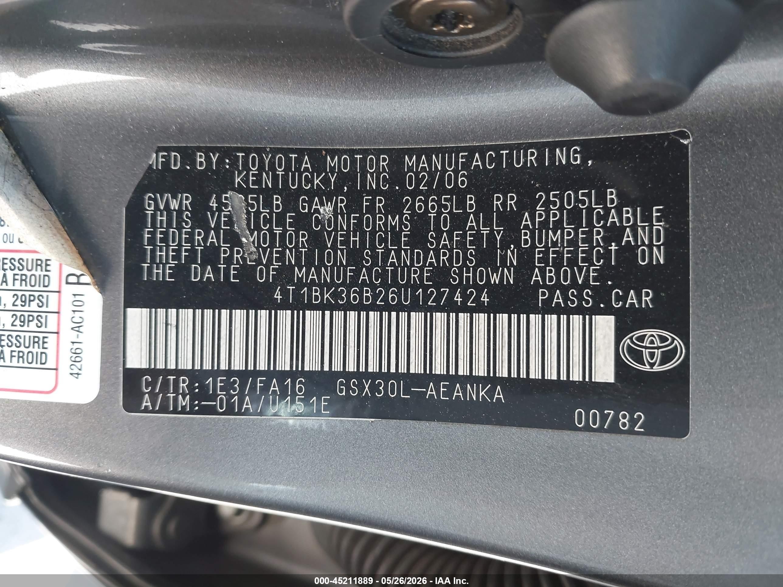 2006 Toyota Avalon Xl Gray vin: 4T1BK36B26U127424