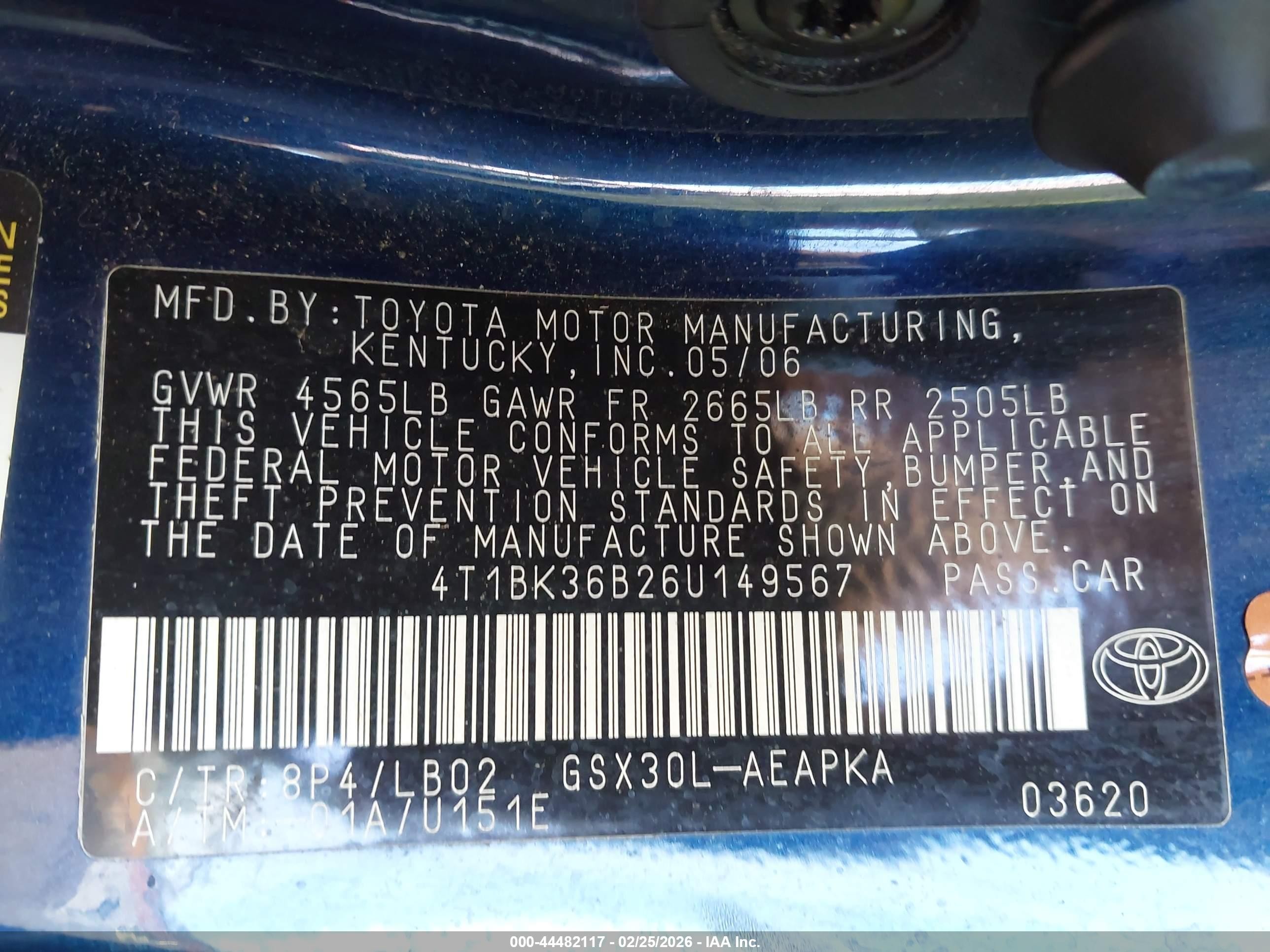 2006 Toyota Avalon Limited Blue vin: 4T1BK36B26U149567