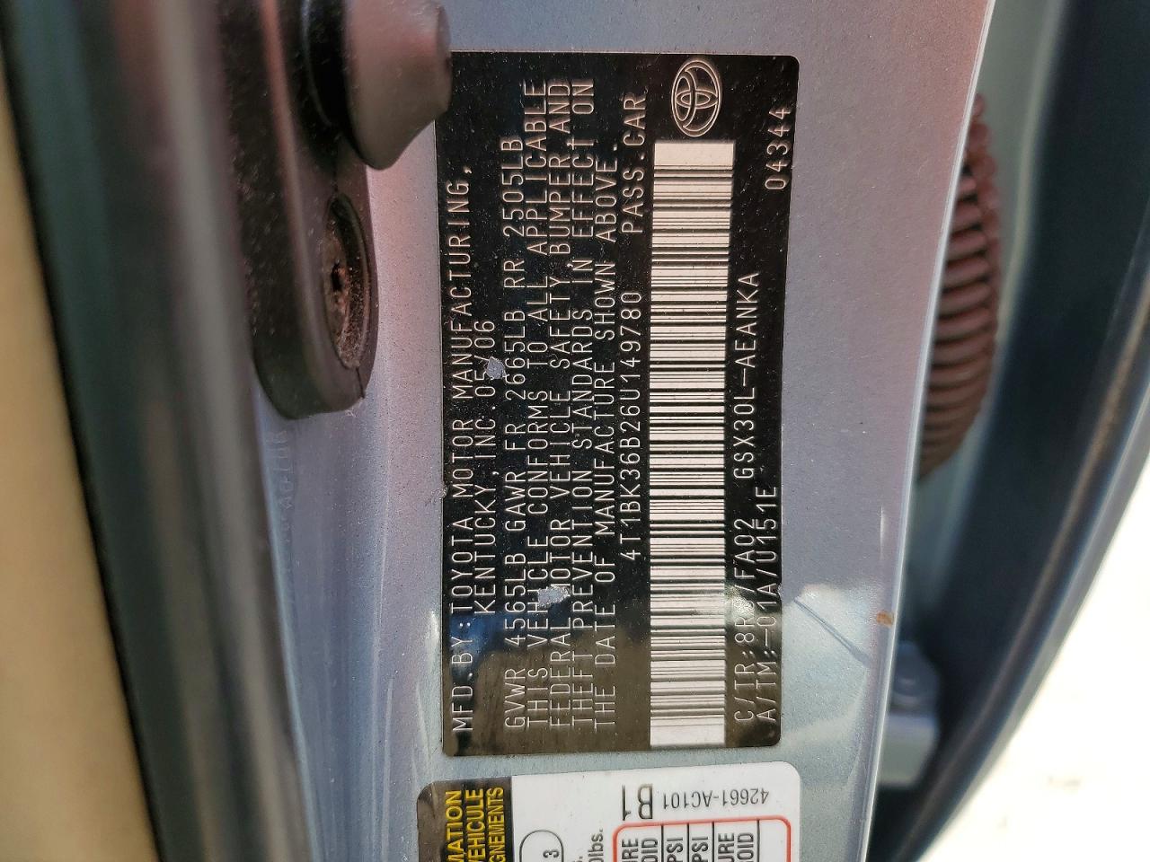 2006 Toyota Avalon Xl Blue vin: 4T1BK36B26U149780