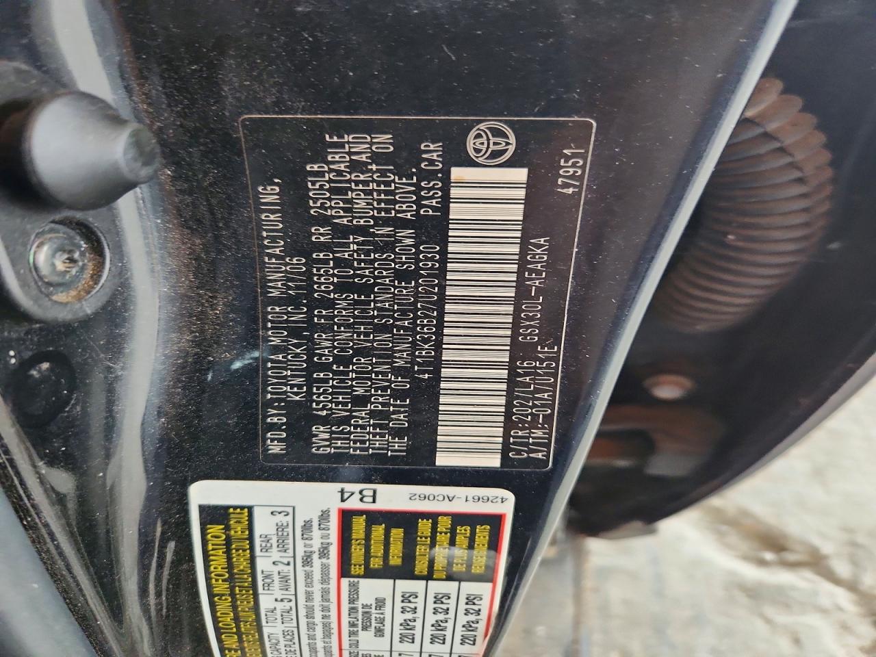 2007 Toyota Avalon Xls Black vin: 4T1BK36B27U201930