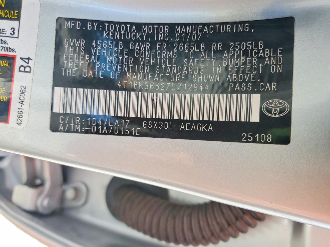 2007 Toyota Avalon Xls Silver vin: 4T1BK36B27U212944
