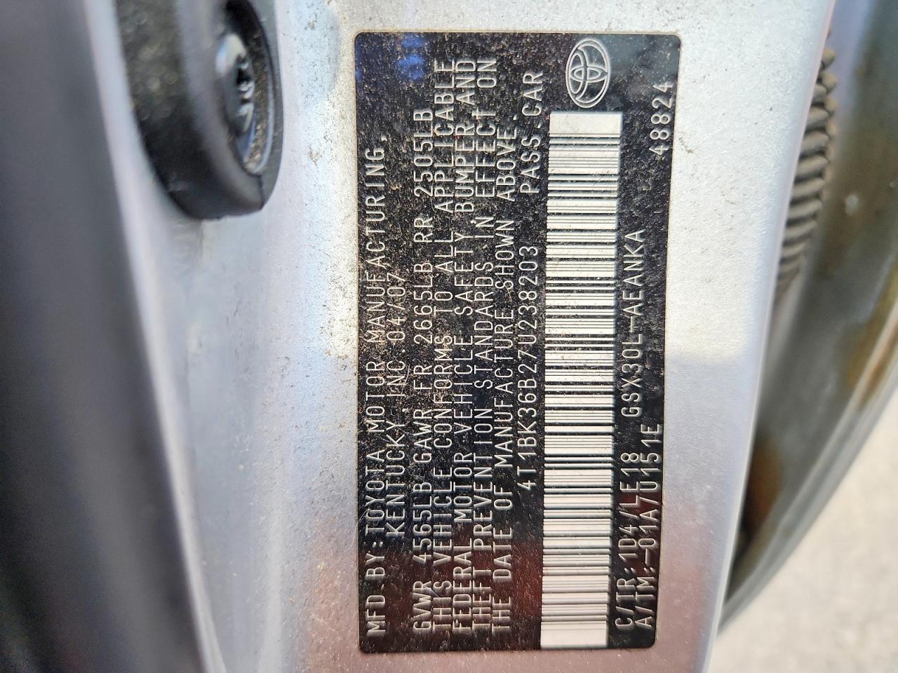 2007 Toyota Avalon Touring Silver vin: 4T1BK36B27U238203