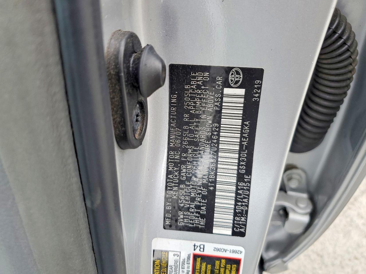 2007 Toyota Avalon Xls Silver vin: 4T1BK36B27U246429