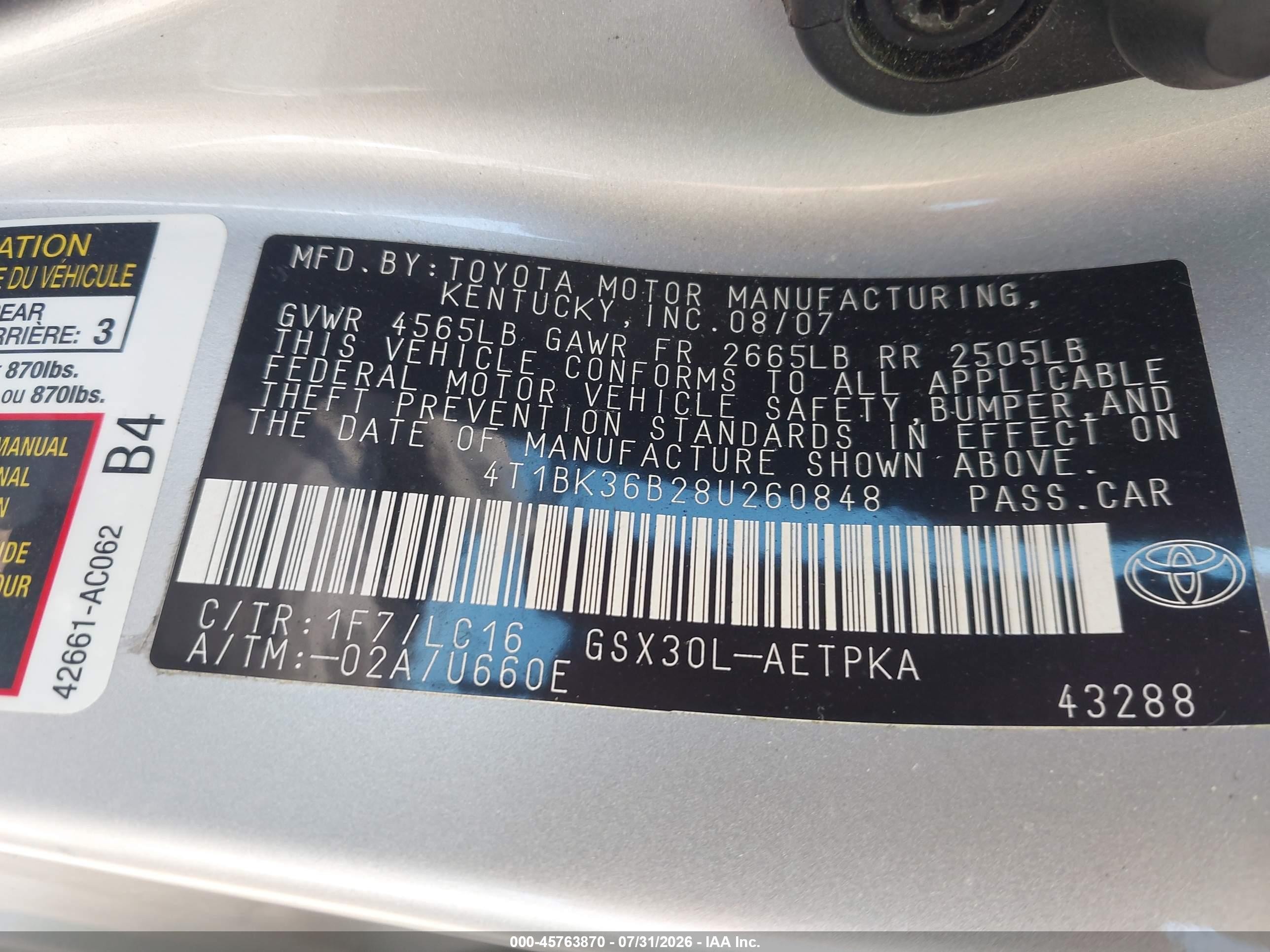 2008 Toyota Avalon Limited Серебряный vin: 4T1BK36B28U260848
