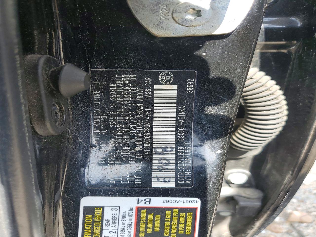 2008 Toyota Avalon Touring Black vin: 4T1BK36B28U274281