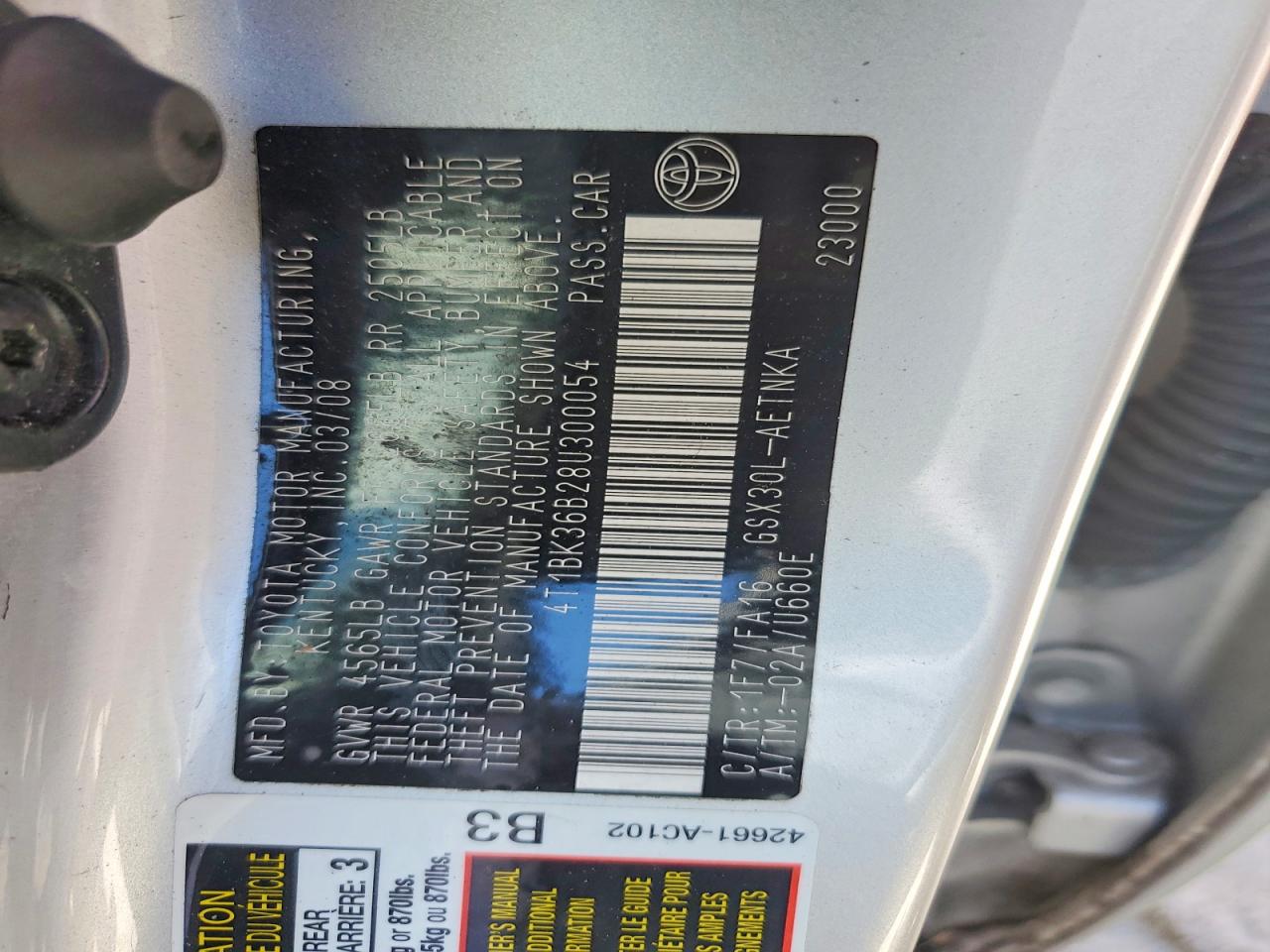 2008 Toyota Avalon Xl Silver vin: 4T1BK36B28U300054