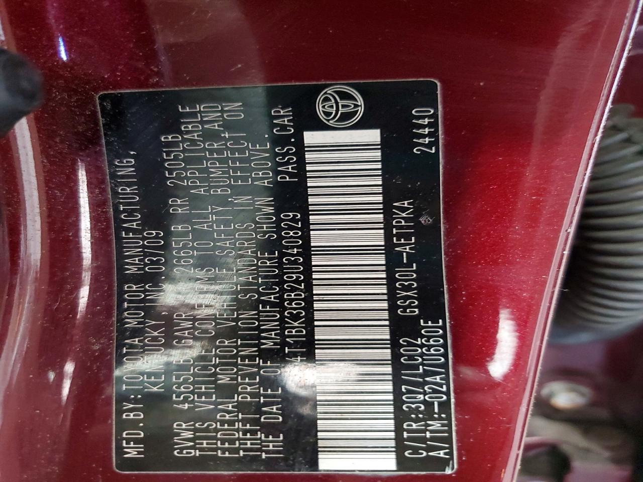 2009 Toyota Avalon Limited Burgundy vin: 4T1BK36B29U340829